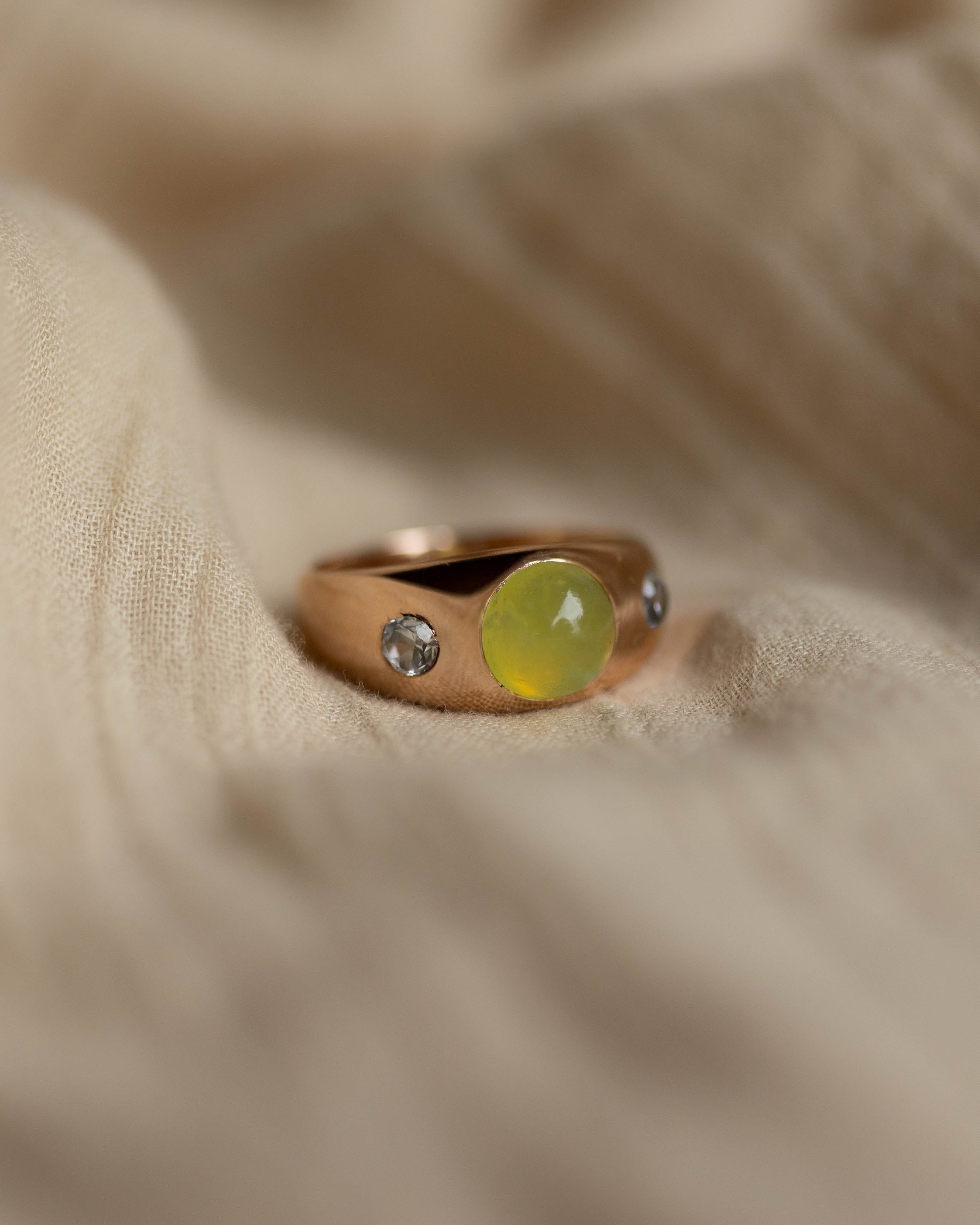 Emilienne Vintage 9ct Gold Chrysoberyl & Diamond Trilogy Ring