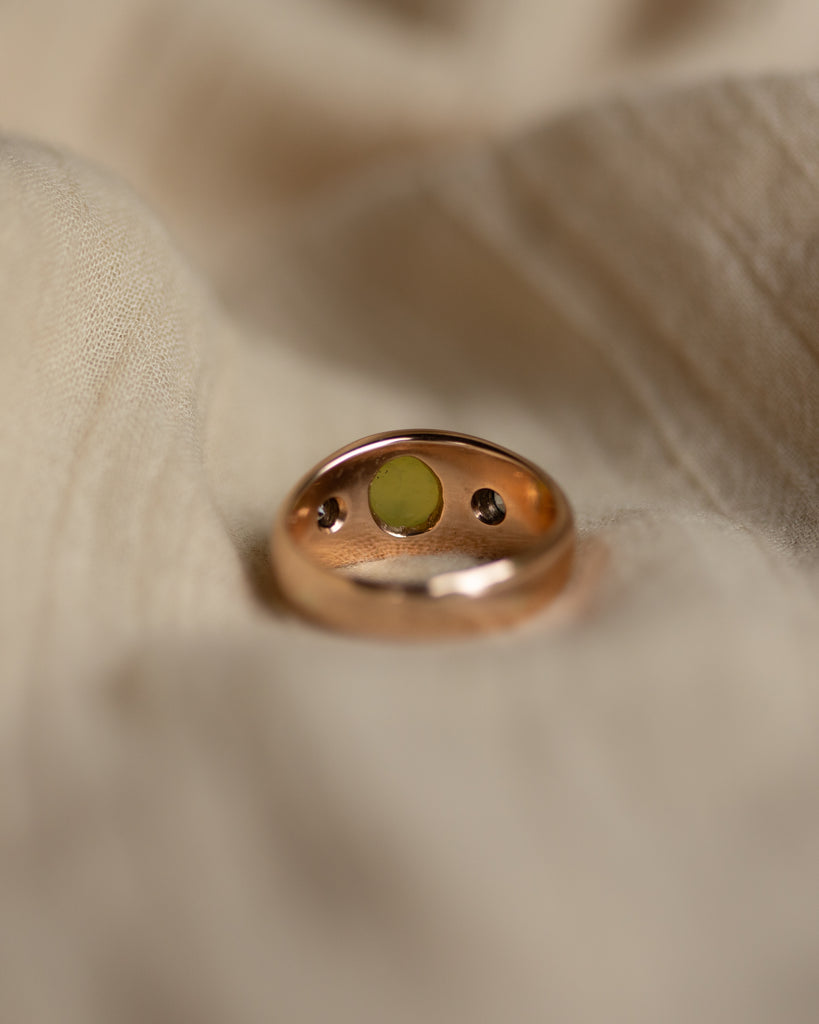 Emilienne Vintage 9ct Gold Chrysoberyl & Diamond Trilogy Ring