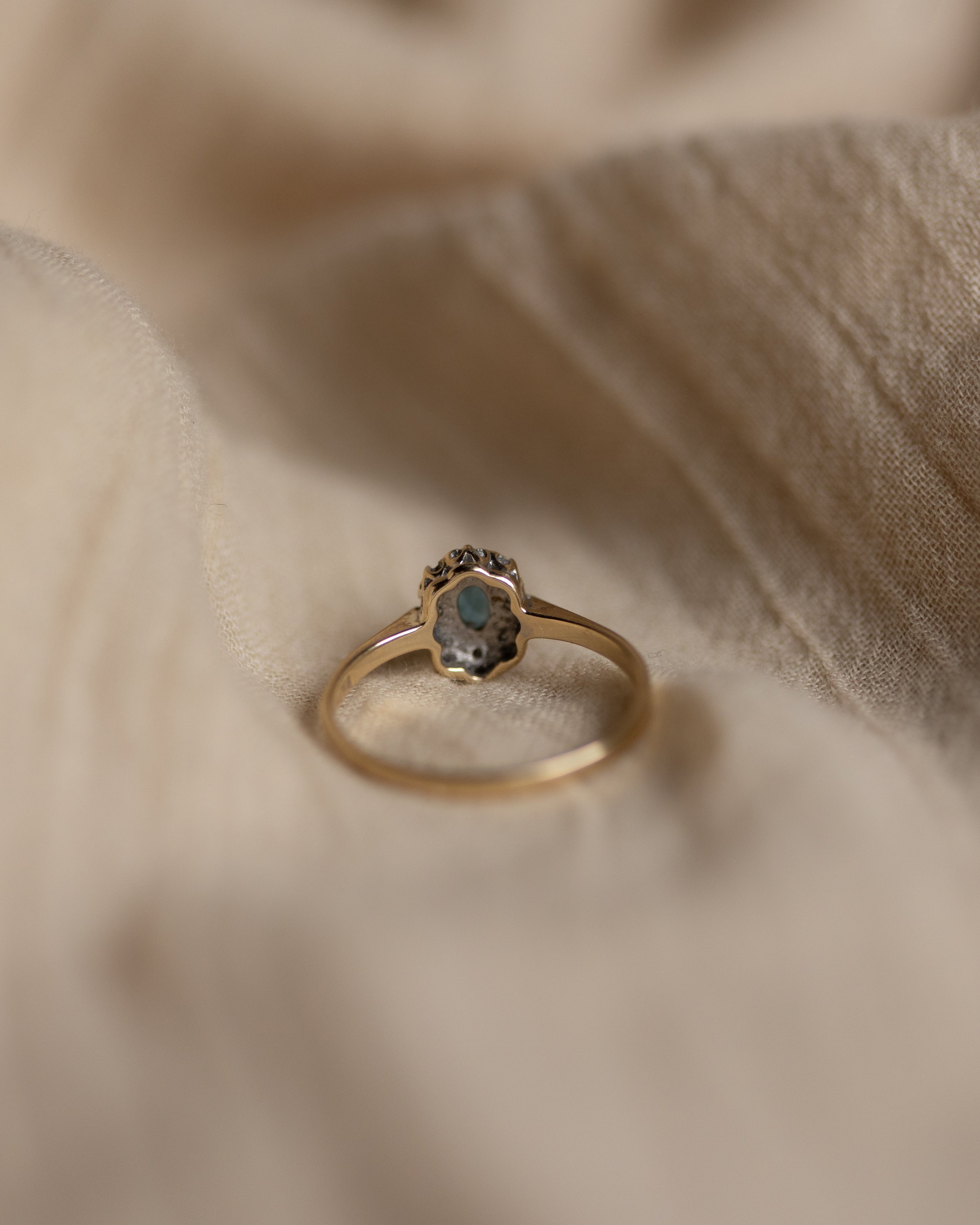 Helene Vintage 9ct Gold Blue Topaz & Diamond Cluster Ring