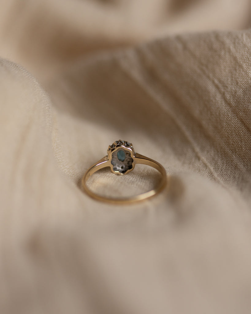 Helene Vintage 9ct Gold Blue Topaz & Diamond Cluster Ring