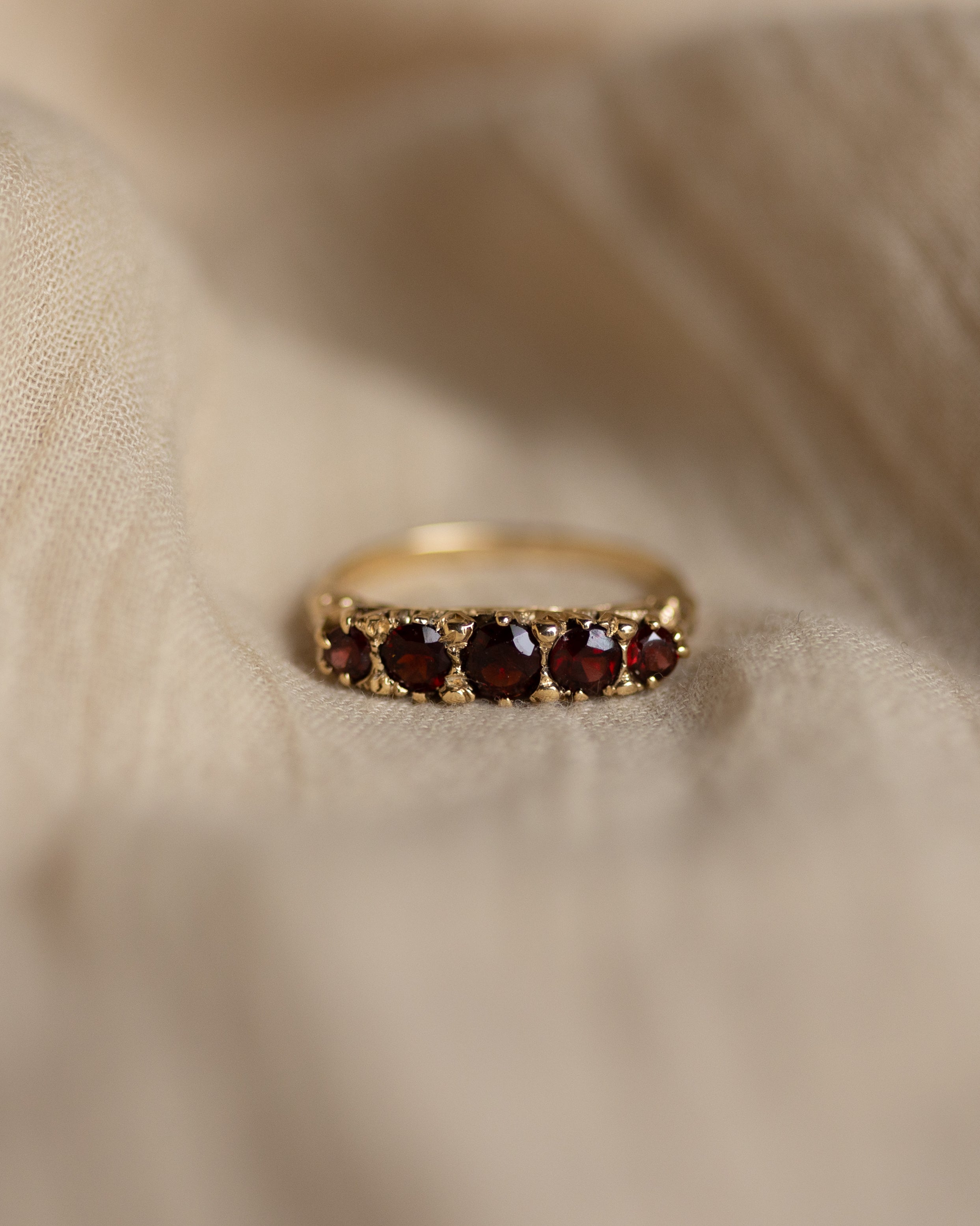 Image of Jacinta 1978 Vintage 9ct Gold Garnet Five Stone Ring