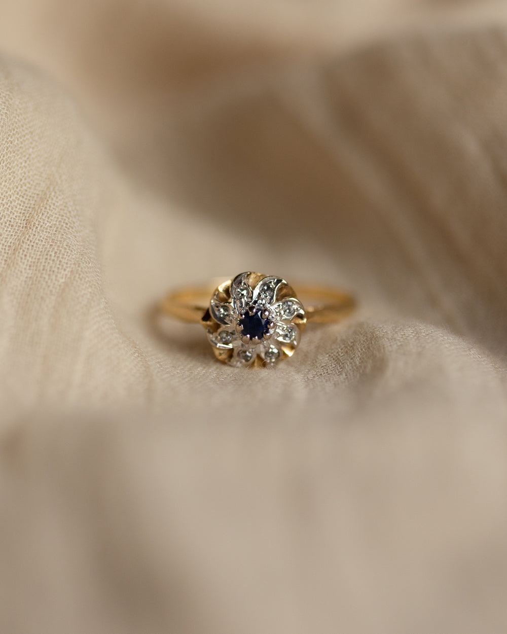 Laure 1983 Vintage 18ct Gold Sapphire & Diamond Cluster Ring