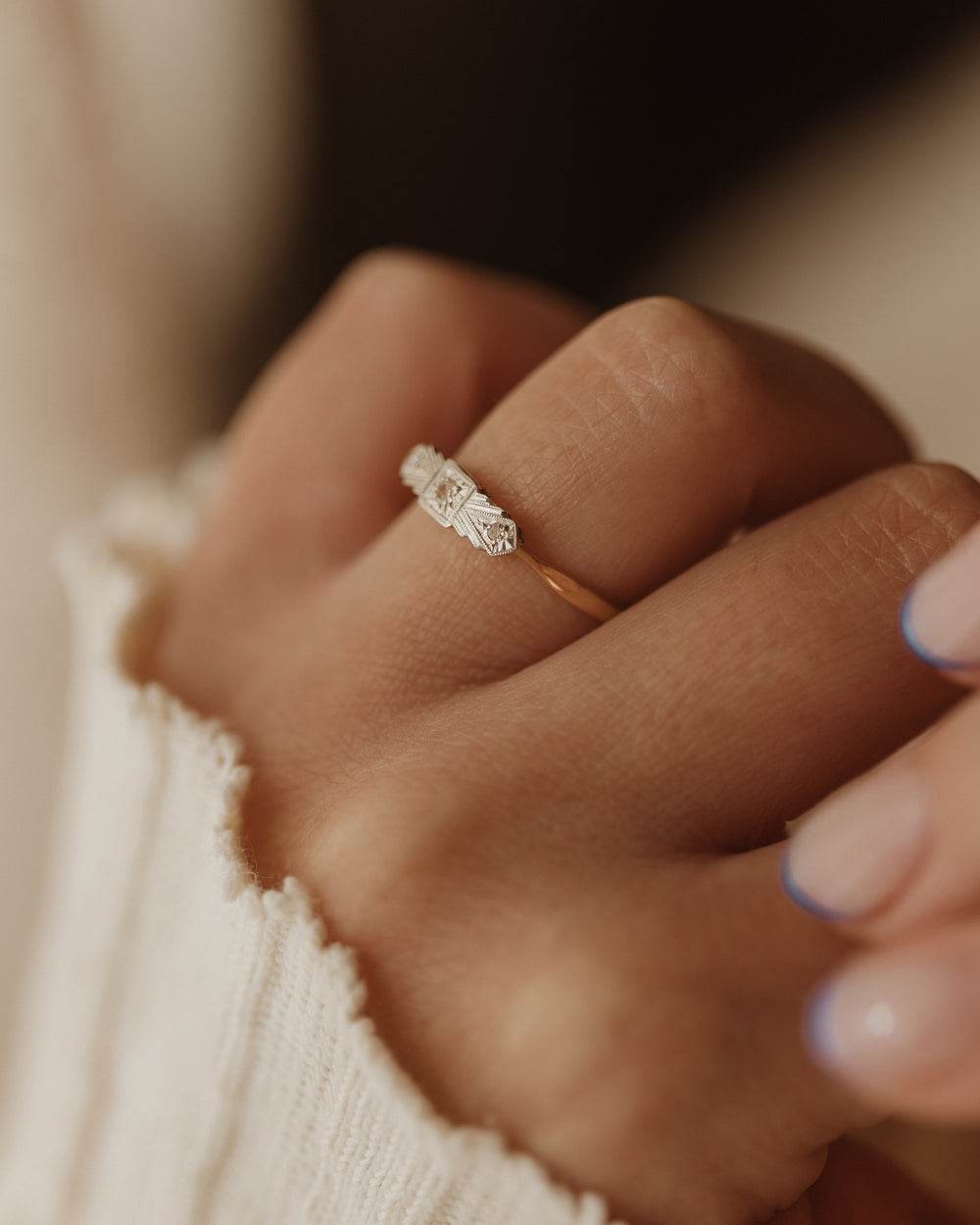 Marcia Vintage Art Deco 18ct Gold Diamond Trilogy Ring