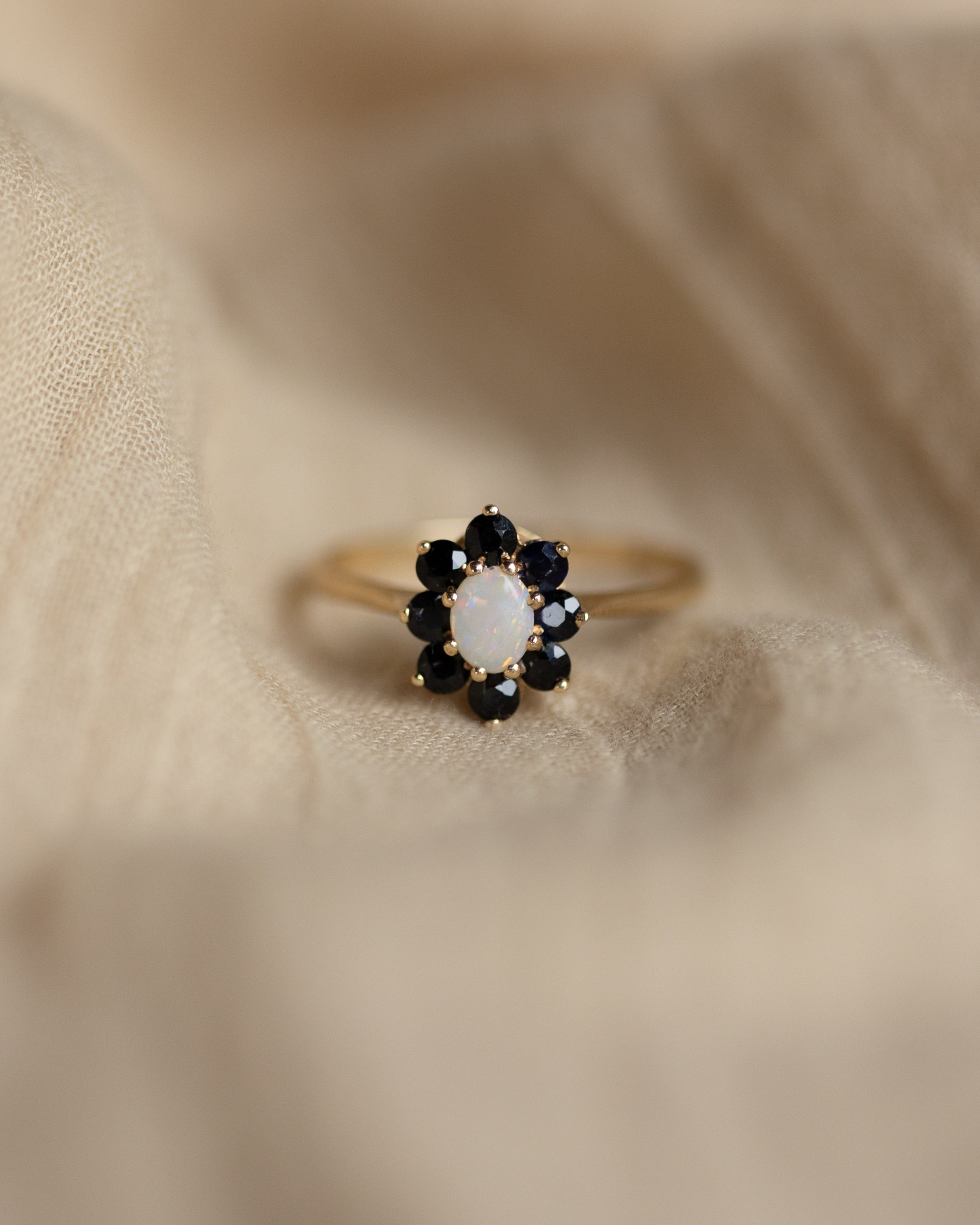 Claudine 1983 Vintage 9ct Gold Opal & Sapphire Cluster Ring