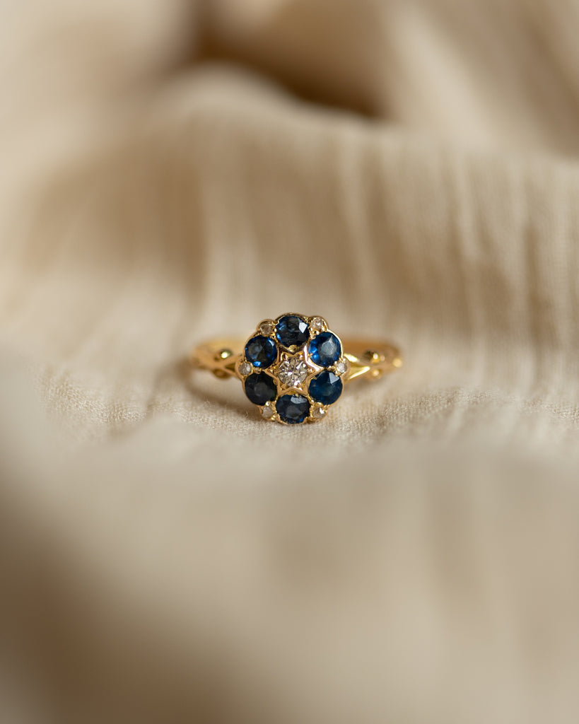Camille Antique 18ct Gold Diamond & Sapphire Cluster Ring