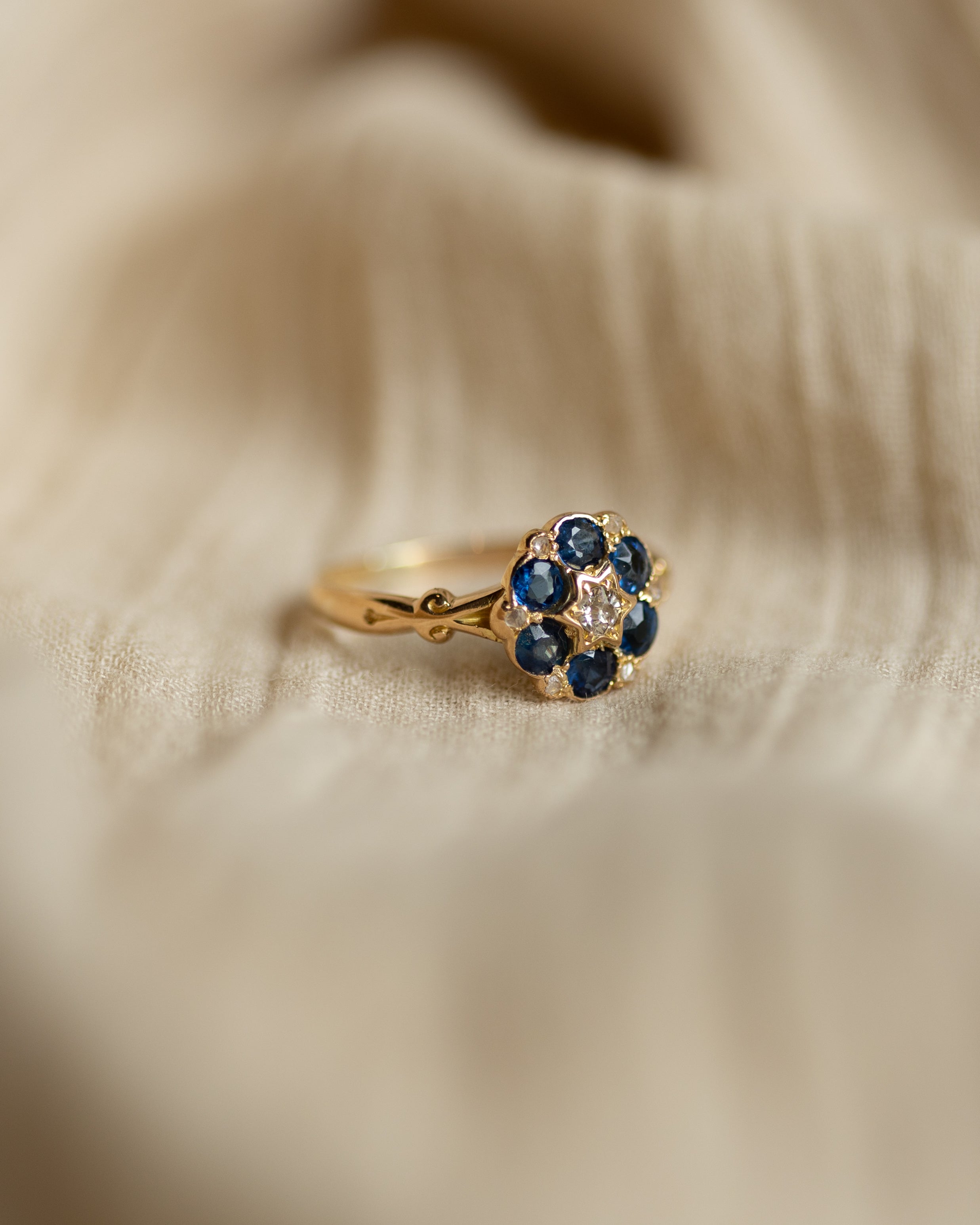 Camille Antique 18ct Gold Diamond & Sapphire Cluster Ring