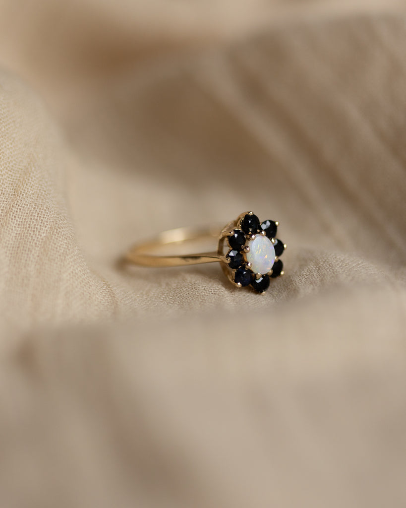 Claudine 1983 Vintage 9ct Gold Opal & Sapphire Cluster Ring