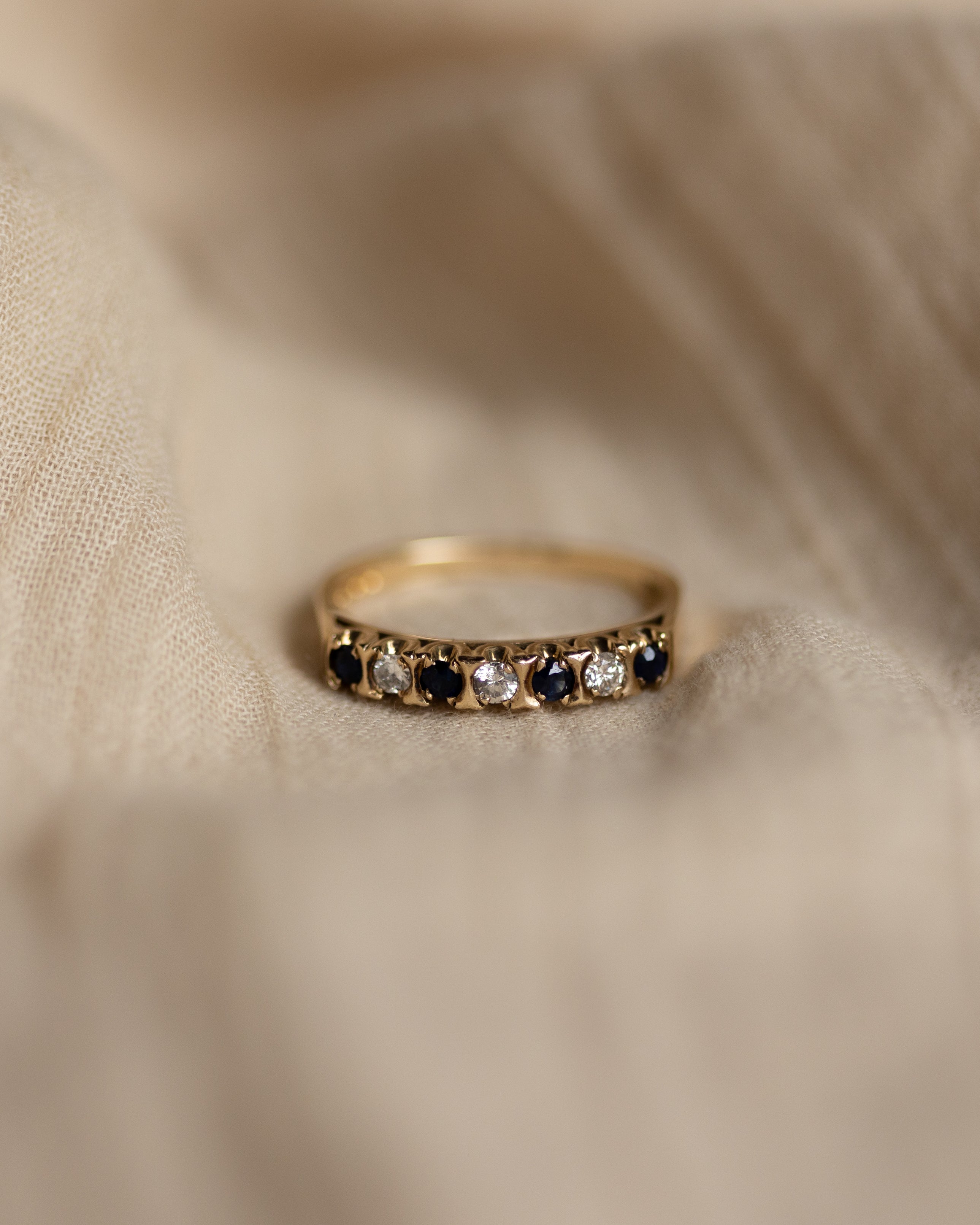 Image of Annette 1982 Vintage 9ct Gold Sapphire & Diamond Half Eternity Ring