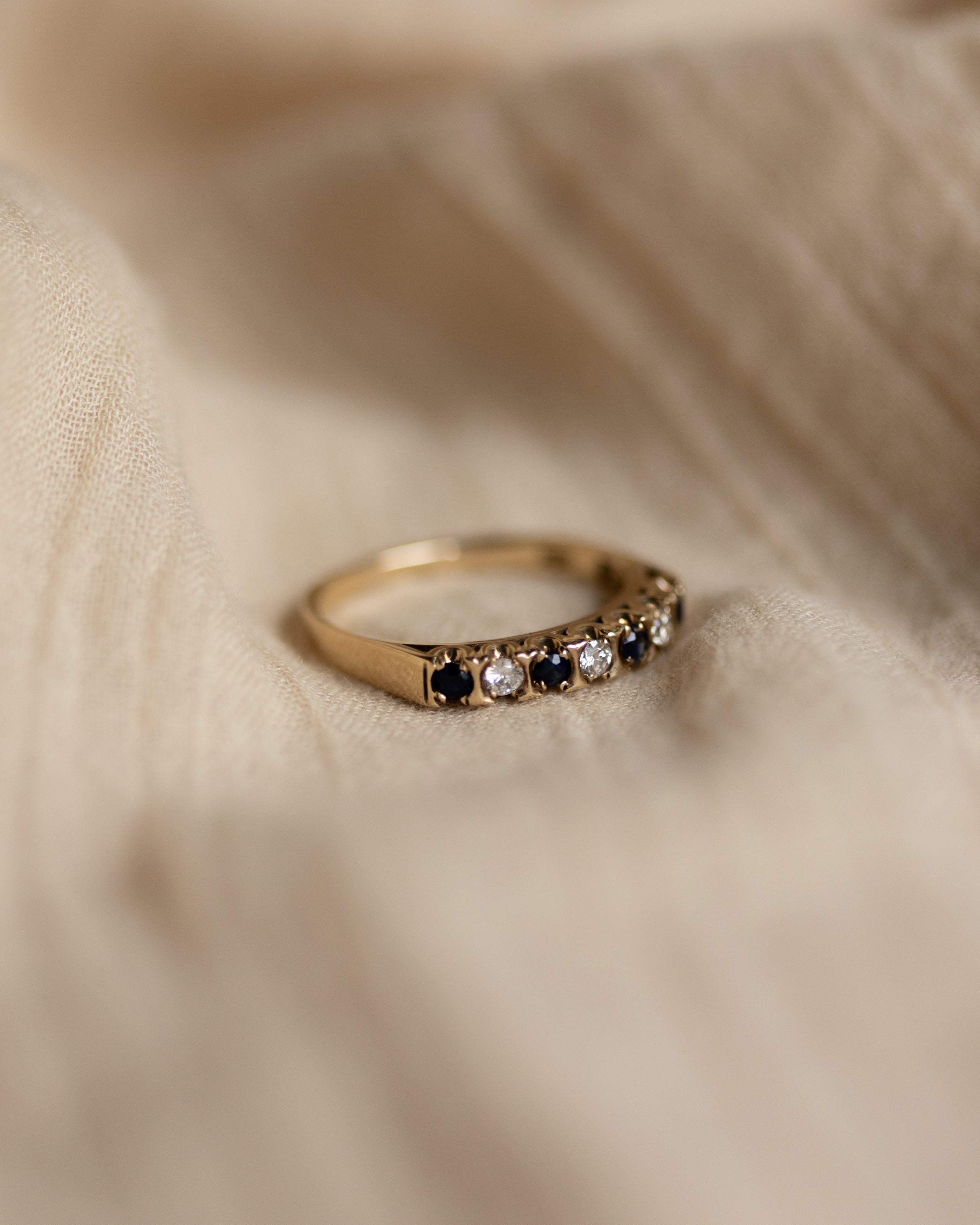 Annette 1982 Vintage 9ct Gold Sapphire & Diamond Half Eternity Ring