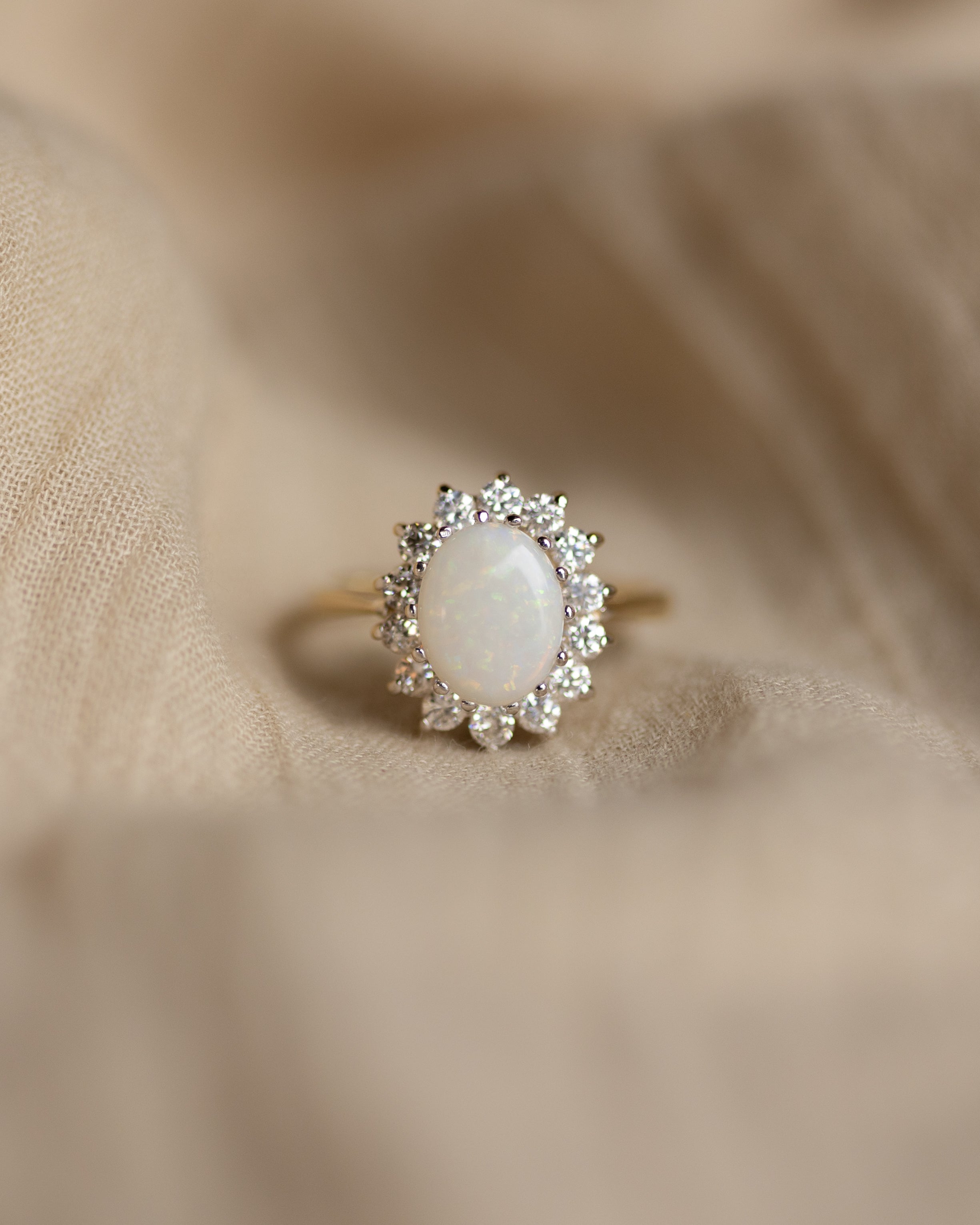 Maud Vintage 9ct Gold Opal & Diamond Cluster Ring