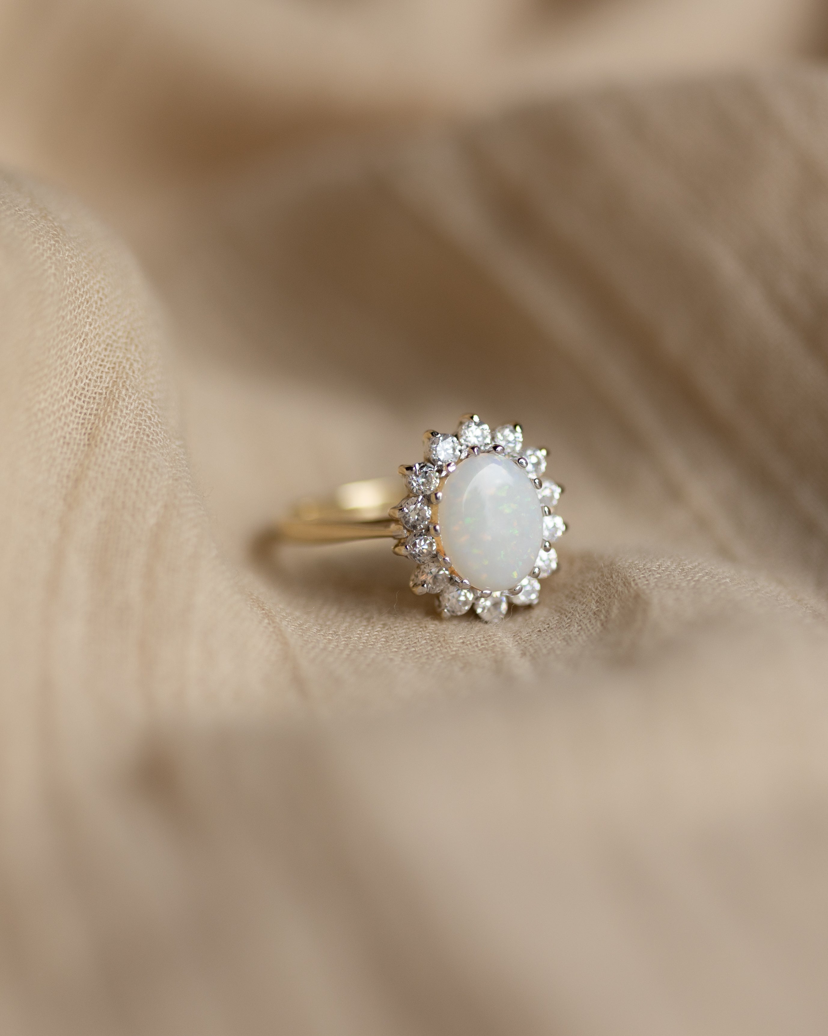 Maud Vintage 9ct Gold Opal & Diamond Cluster Ring