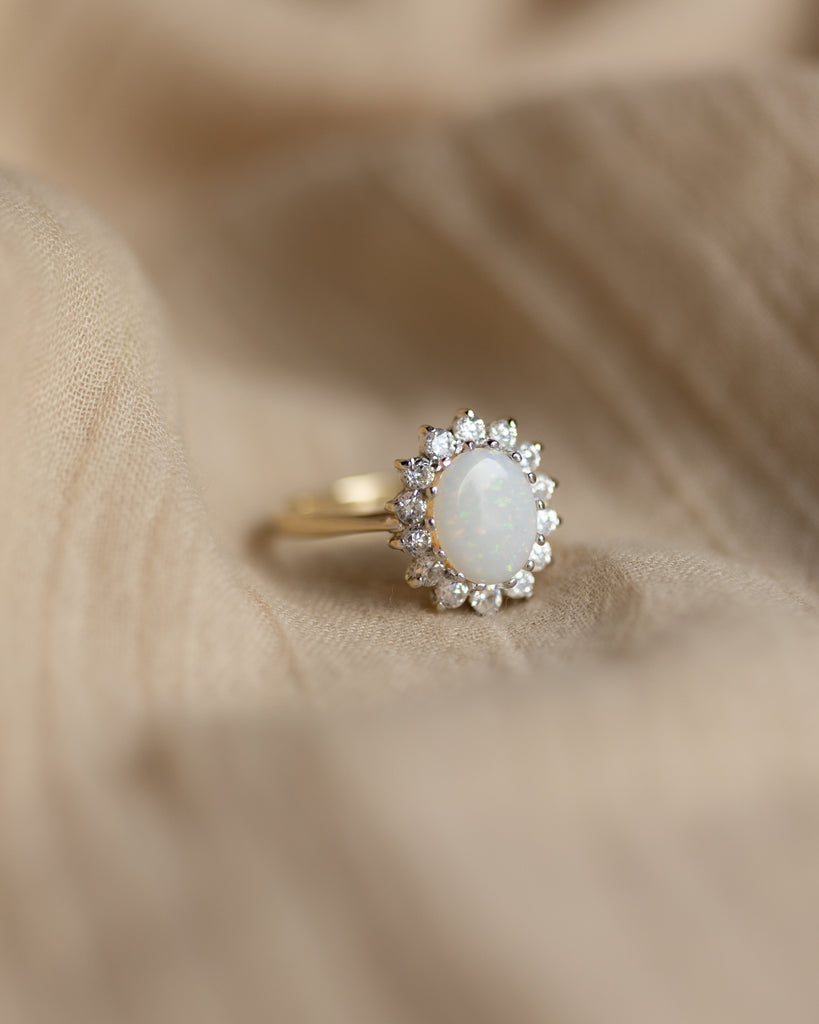 Maud Vintage 9ct Gold Opal & Diamond Cluster Ring