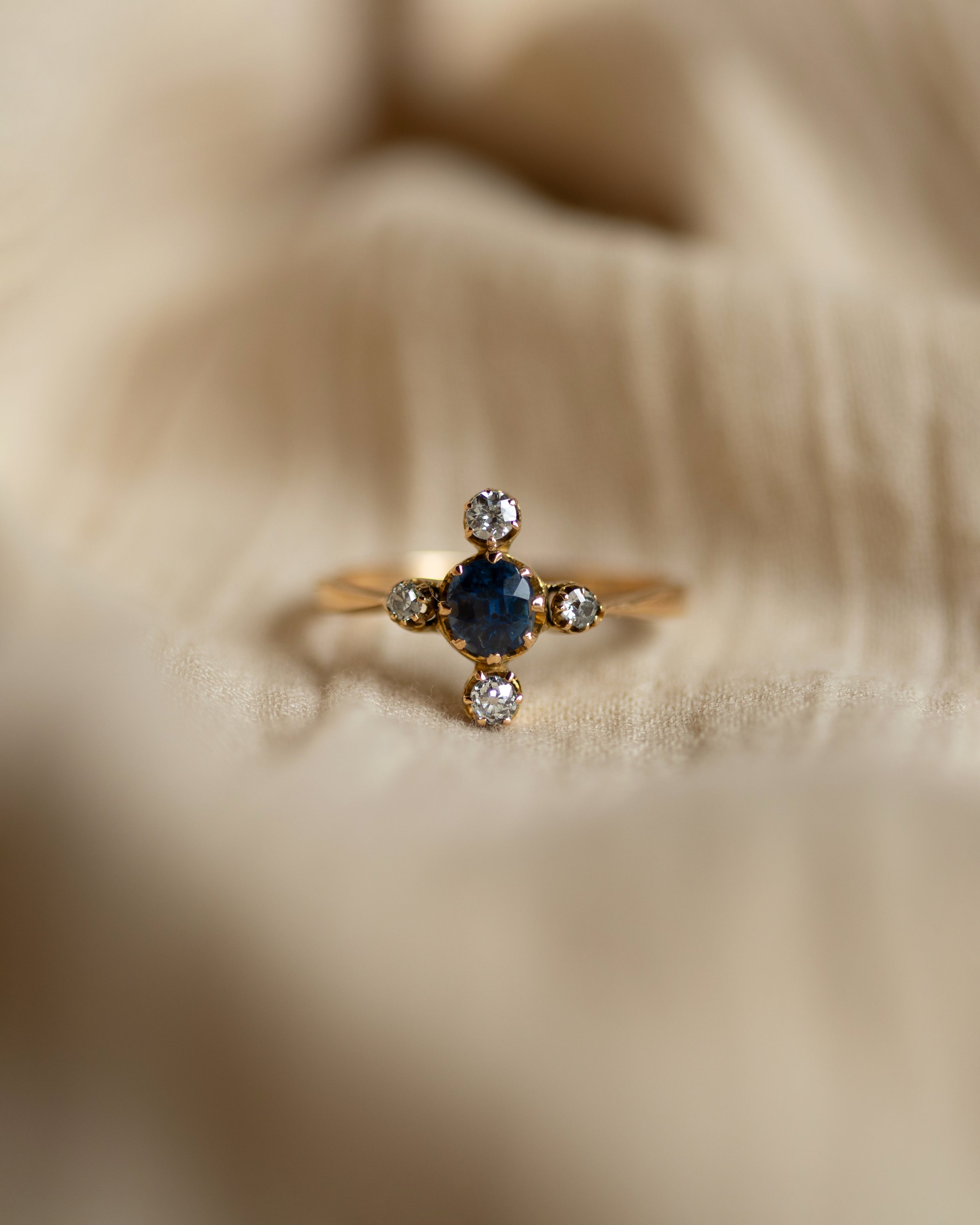 Genevieve Antique 18ct Gold Sapphire & Diamond Cluster Ring