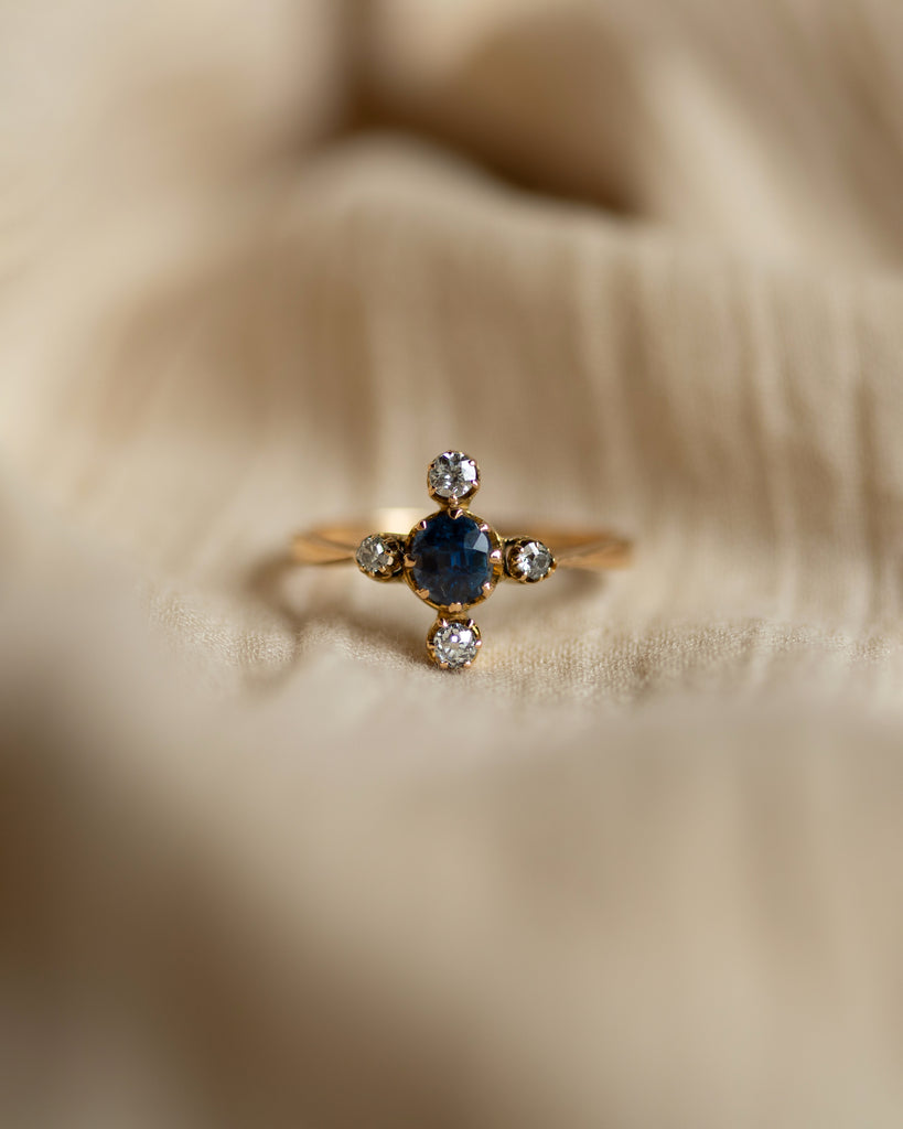 Genevieve Antique 18ct Gold Sapphire & Diamond Cluster Ring