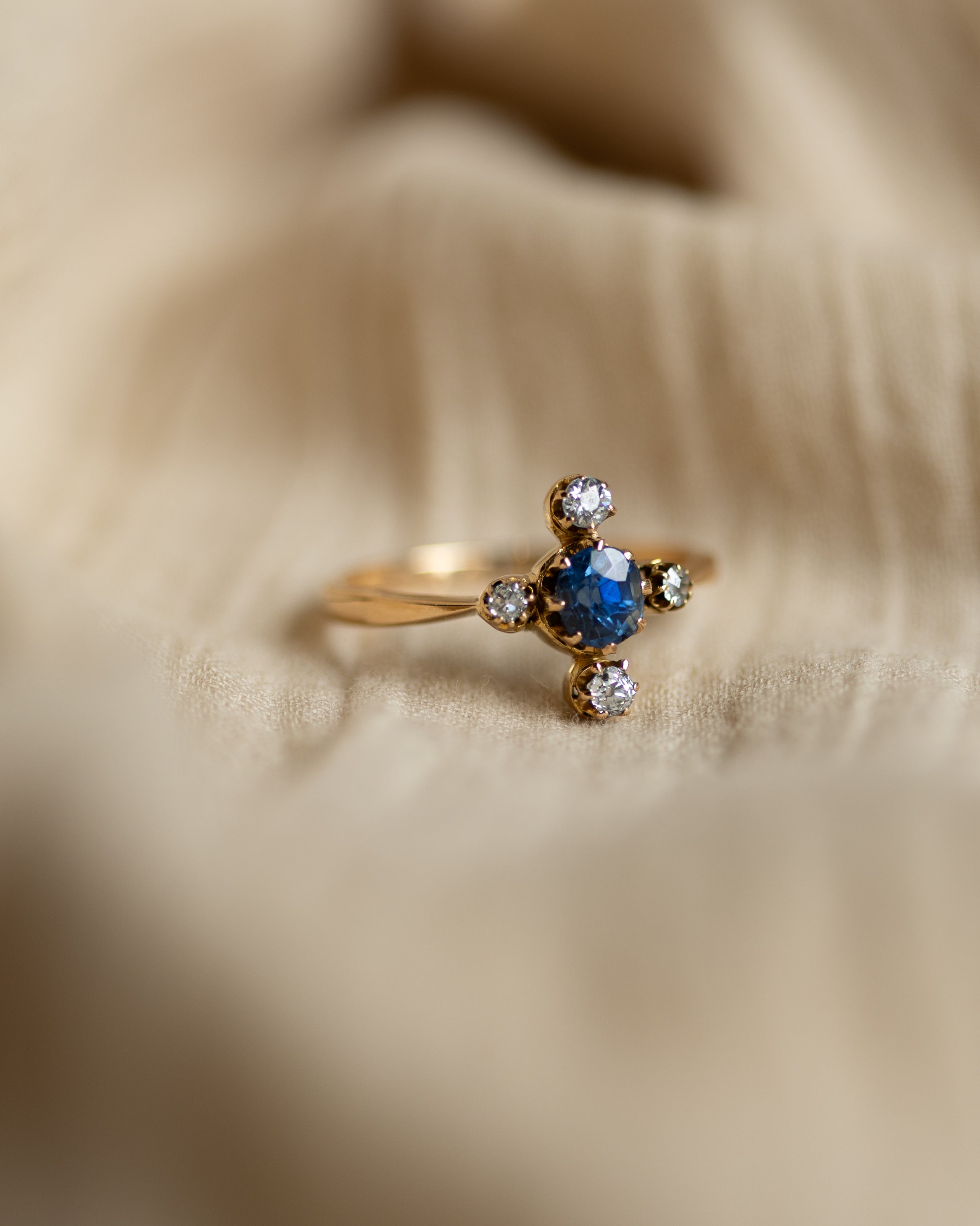 Genevieve Antique 18ct Gold Sapphire & Diamond Cluster Ring