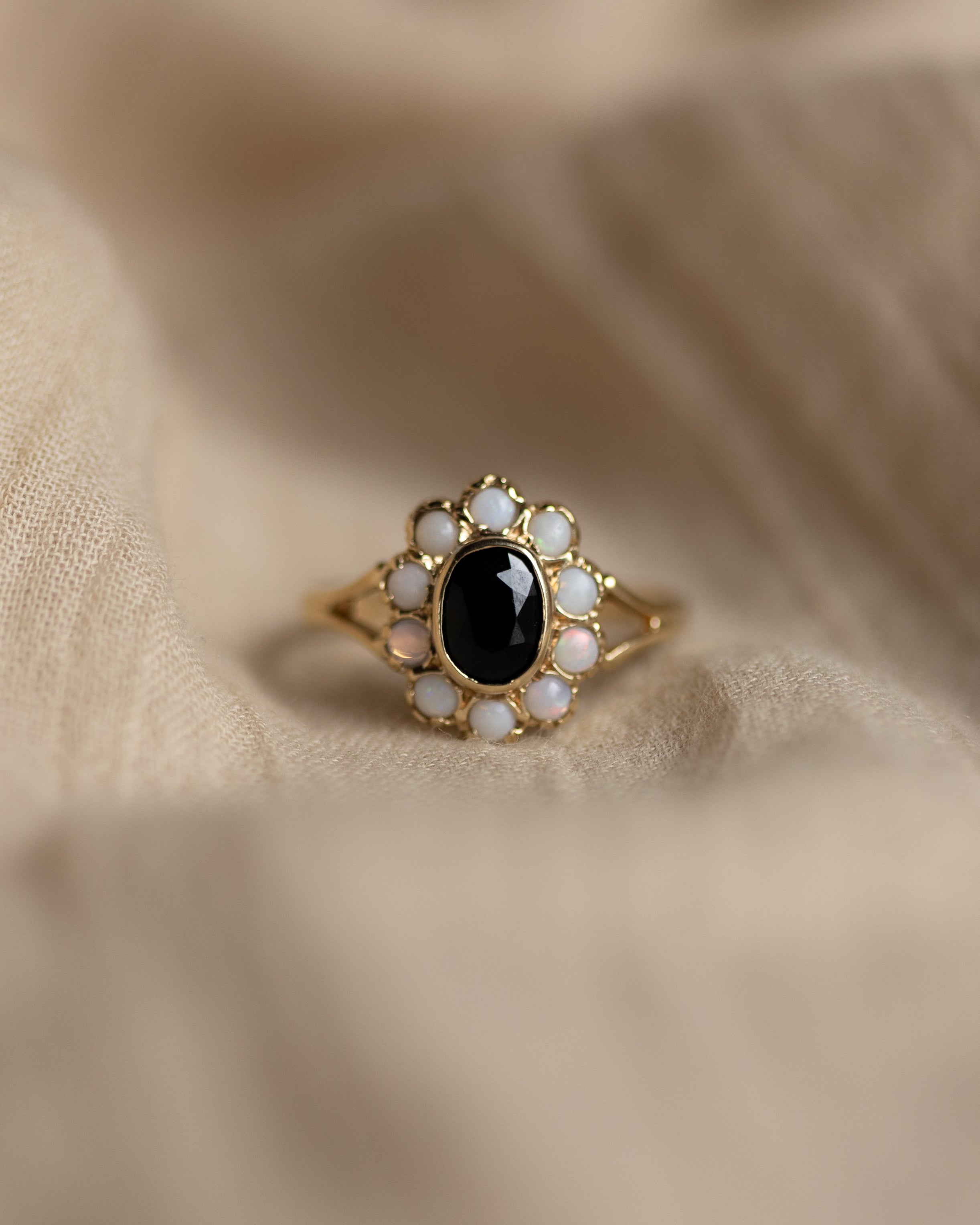 Imelda 1989 Vintage 9ct Gold Sapphire & Opal Cluster Ring