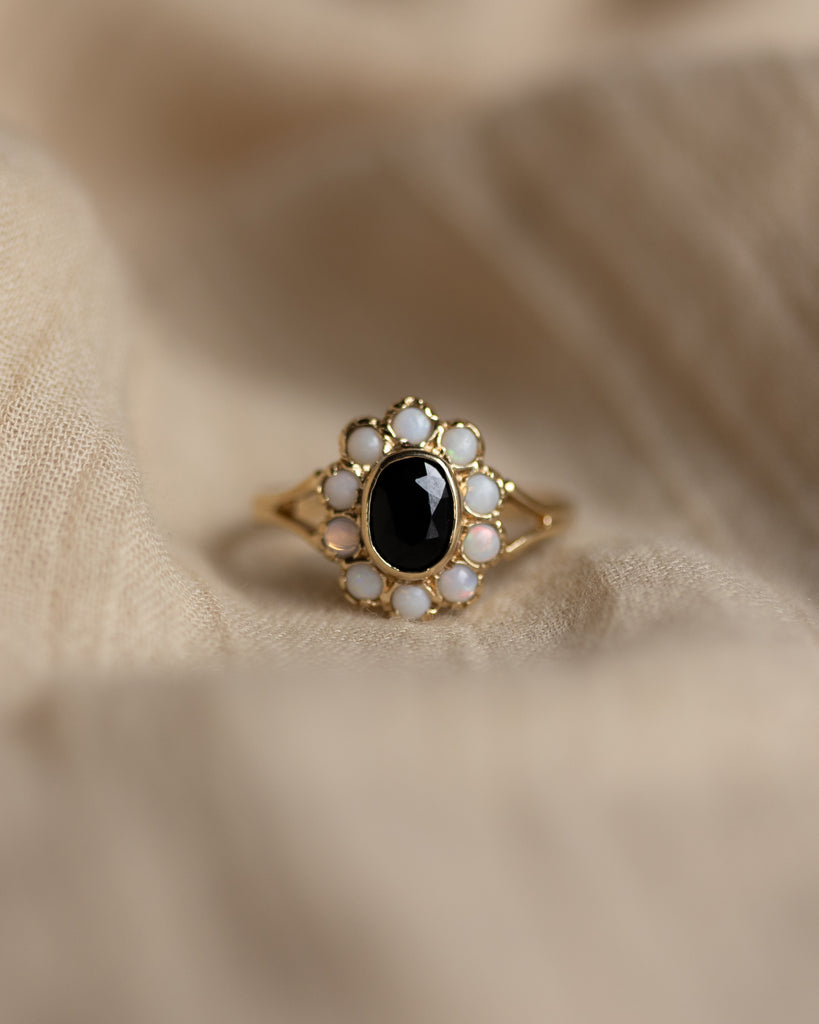 Imelda 1989 Vintage 9ct Gold Sapphire & Opal Cluster Ring
