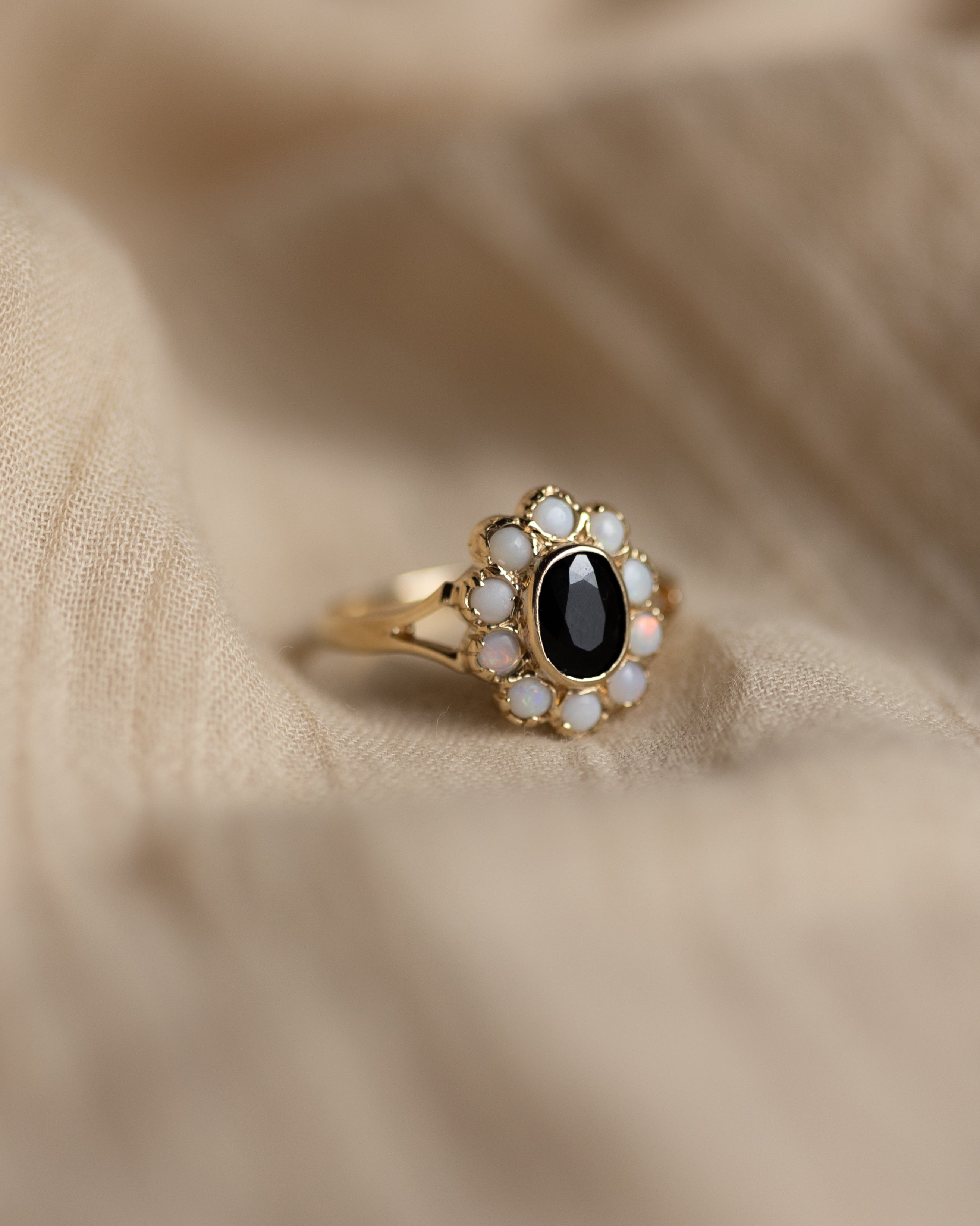 Imelda 1989 Vintage 9ct Gold Sapphire & Opal Cluster Ring