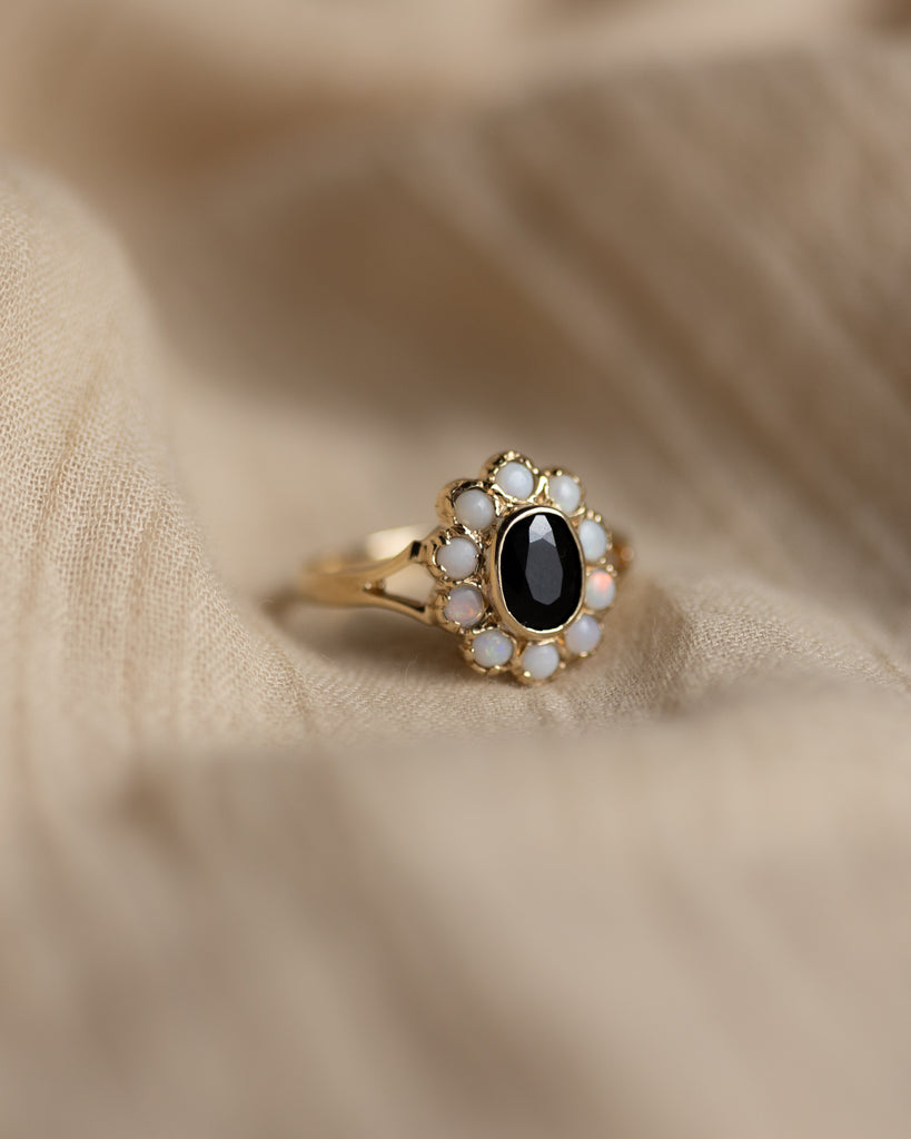 Imelda 1989 Vintage 9ct Gold Sapphire & Opal Cluster Ring