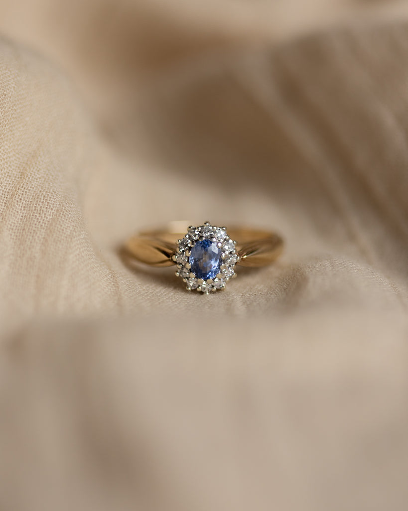 Flora 1990 Vintage 9ct Gold Sapphire & Diamond Cluster Ring