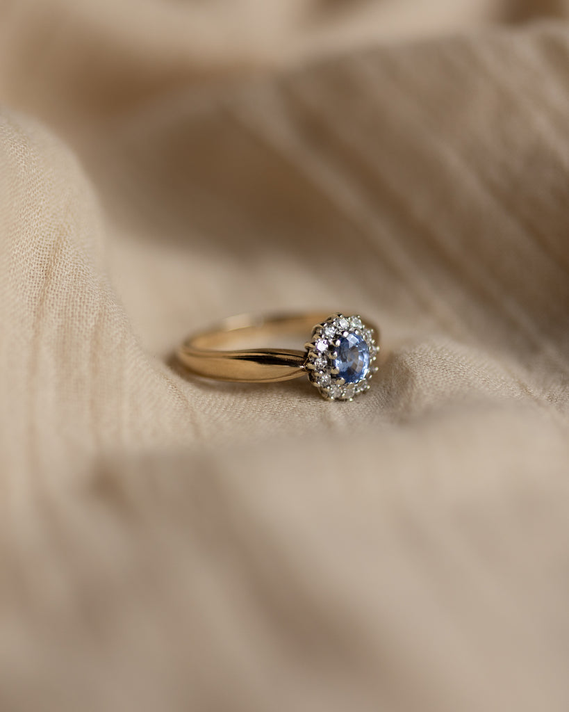 Flora 1990 Vintage 9ct Gold Sapphire & Diamond Cluster Ring