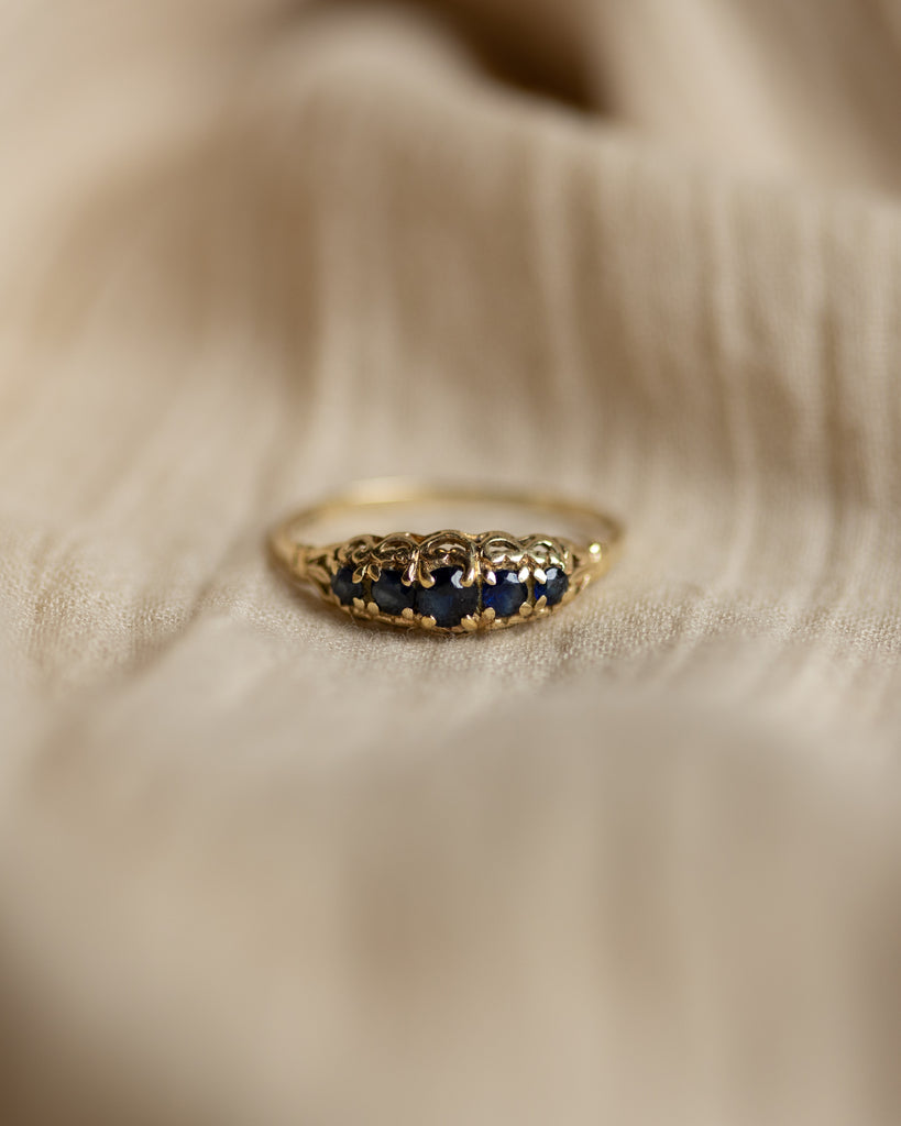 Georgie 1984 Vintage 9ct Gold Sapphire Five Stone Ring
