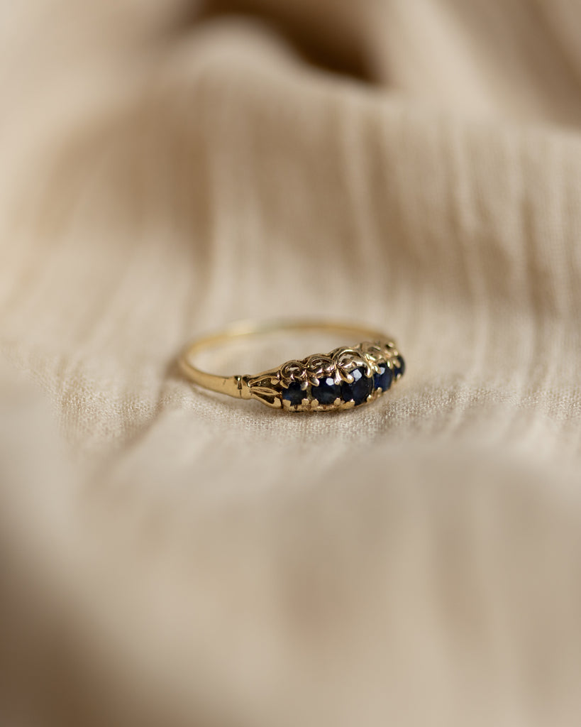Georgie 1984 Vintage 9ct Gold Sapphire Five Stone Ring