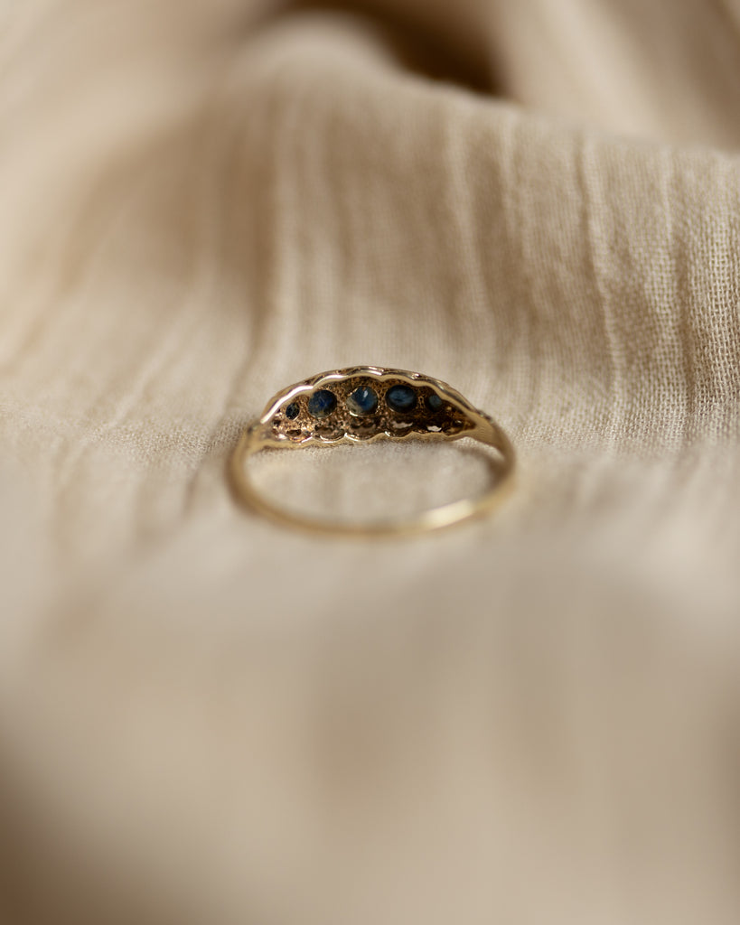 Georgie 1984 Vintage 9ct Gold Sapphire Five Stone Ring