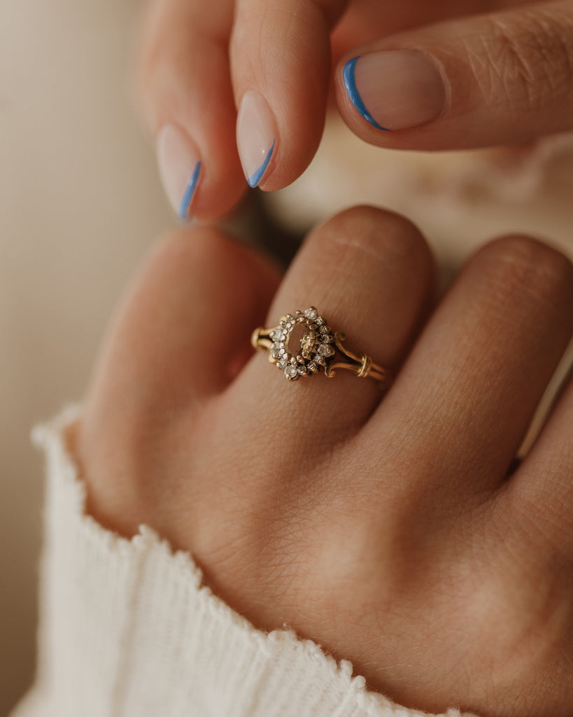 Olivia 1990 Vintage 9ct Gold Citrine & Diamond Cluster Ring