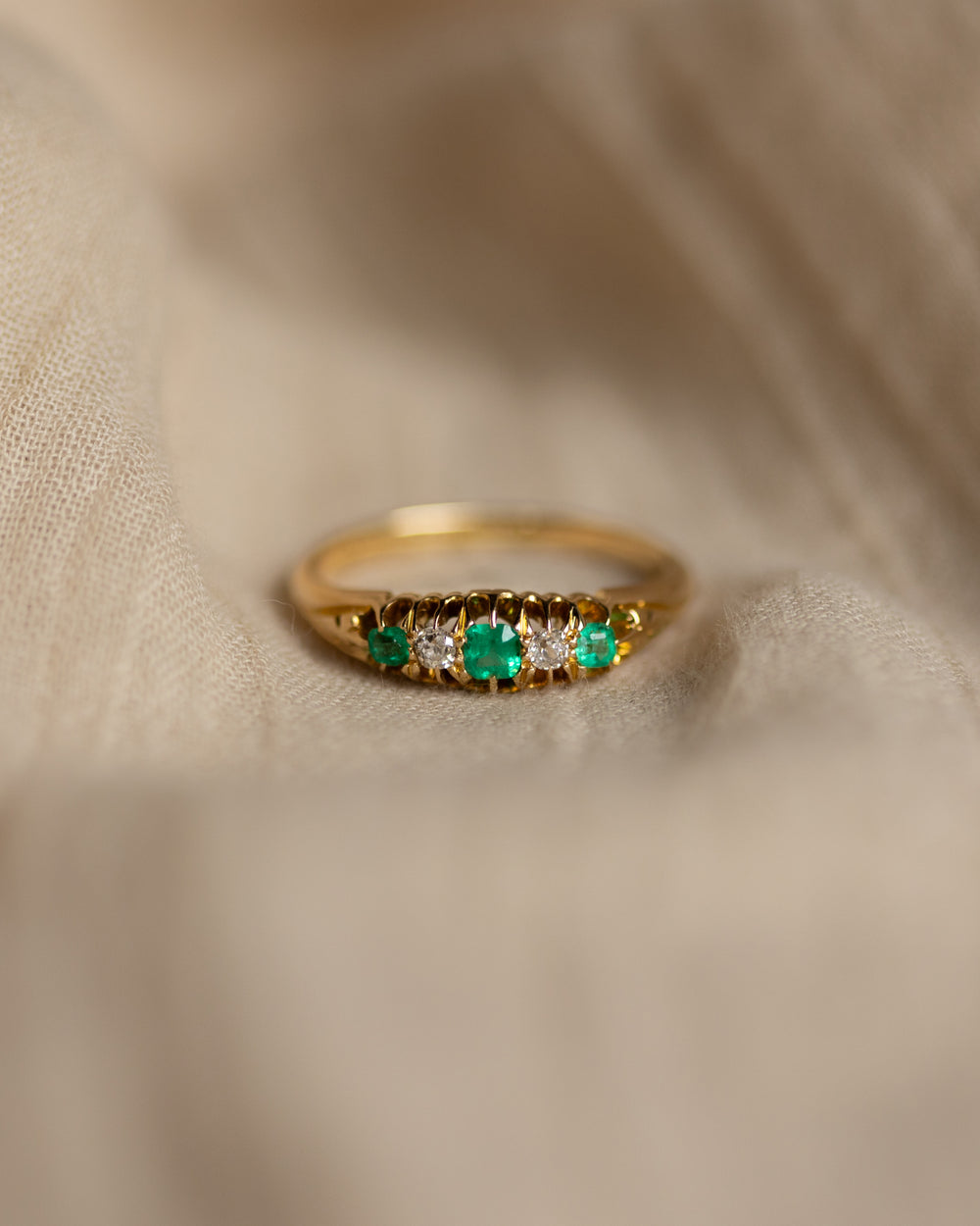 Anais 1904 Antique 18ct Gold Emerald & Diamond Five Stone Ring