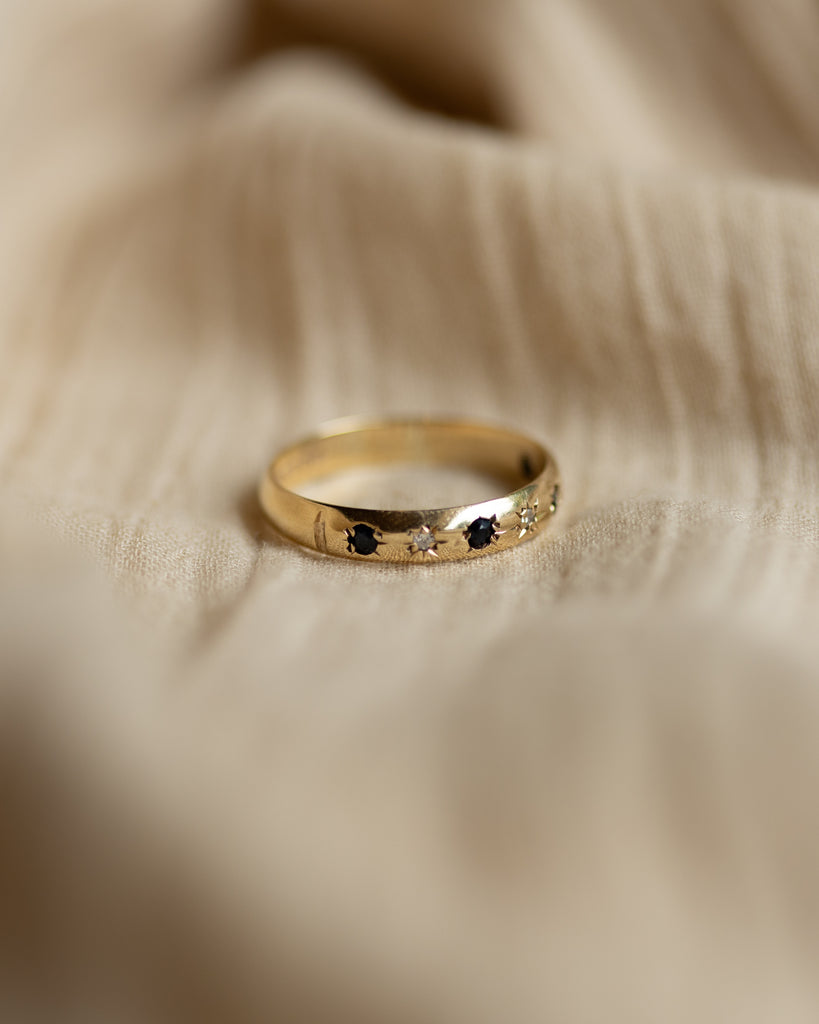 Lily 1980 Vintage 9ct Gold Sapphire & Diamond Half Eternity Ring