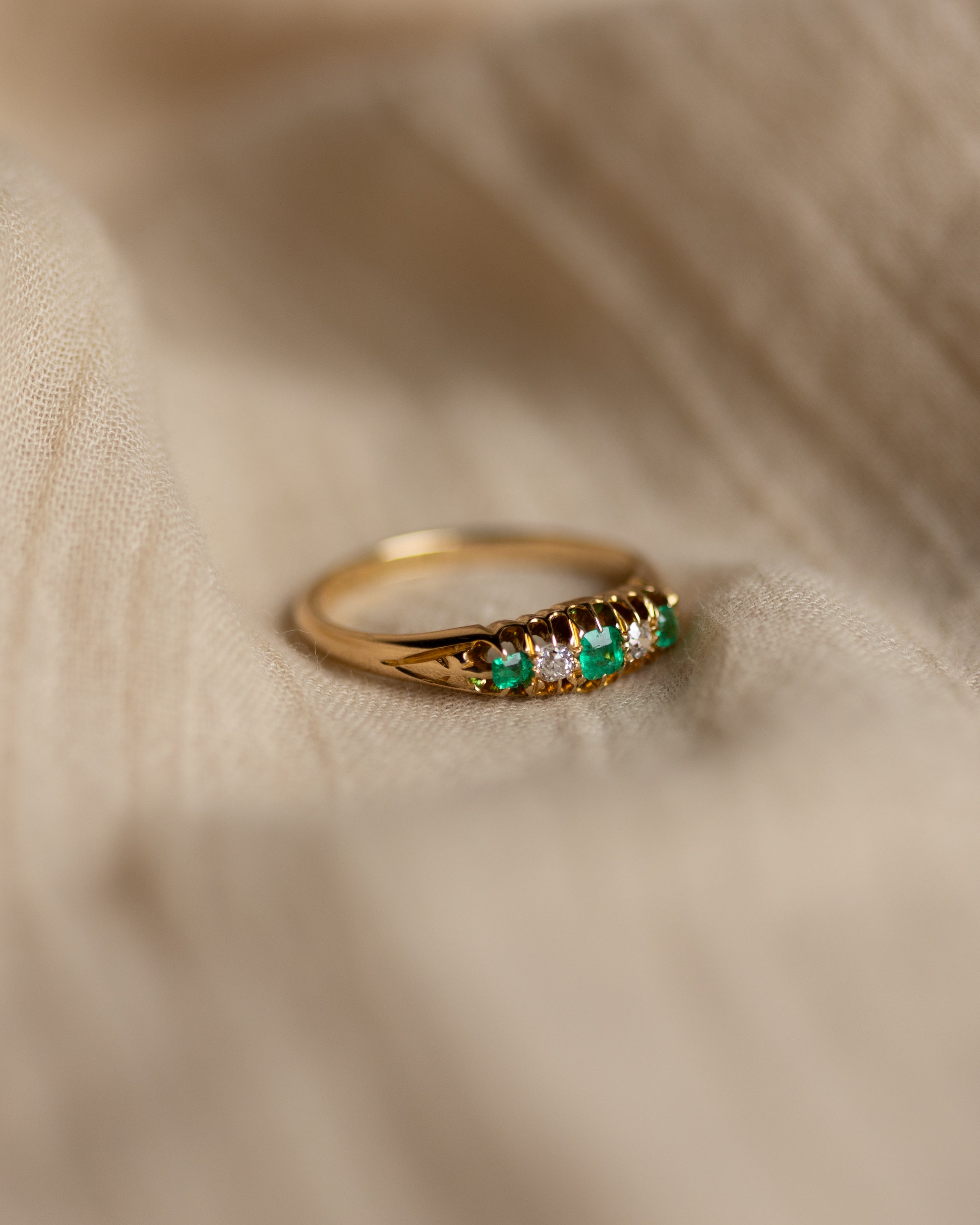 Anais 1904 Antique 18ct Gold Emerald & Diamond Five Stone Ring