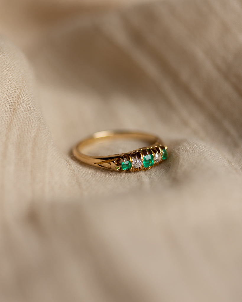 Anais 1904 Antique 18ct Gold Emerald & Diamond Five Stone Ring
