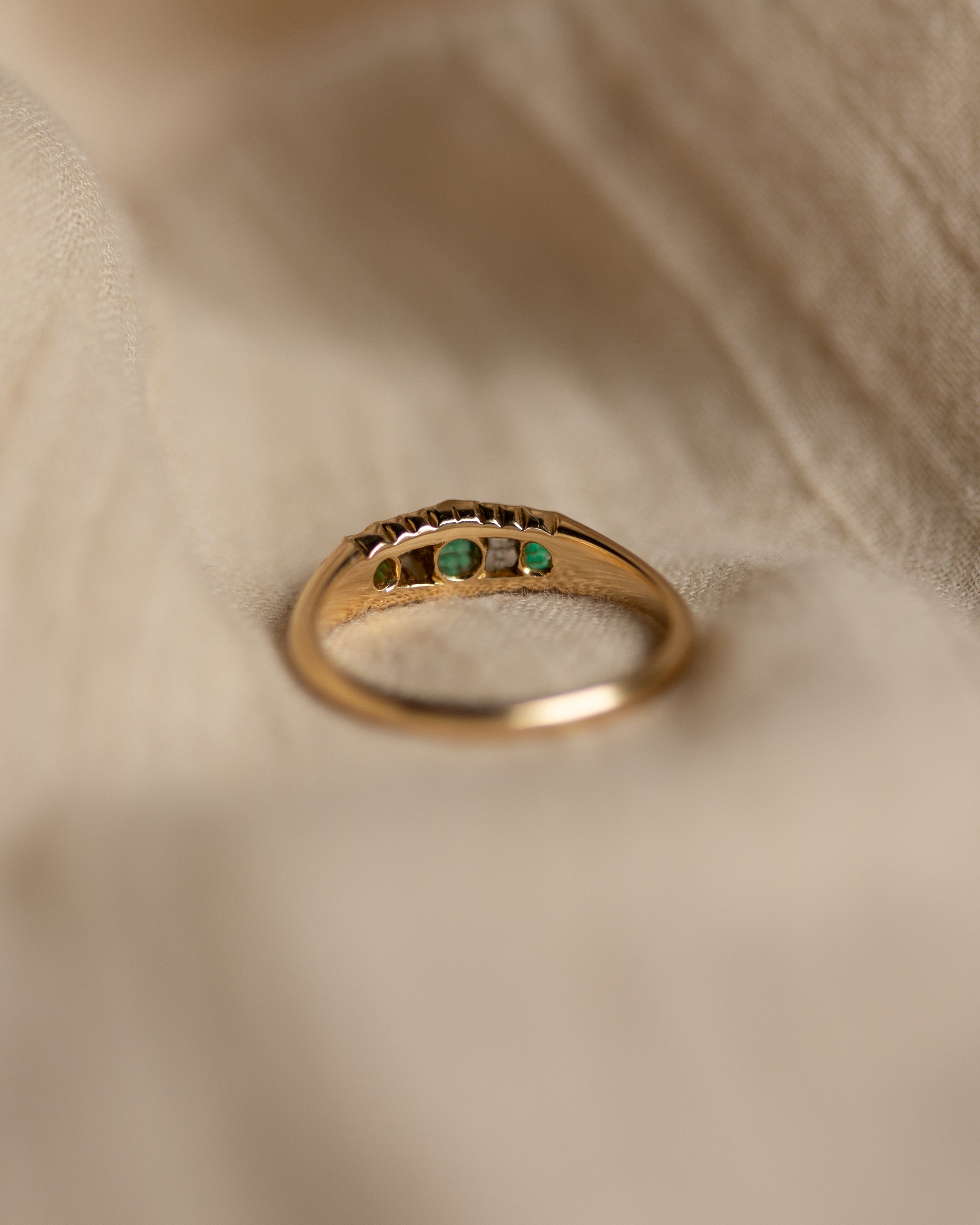 Anais 1904 Antique 18ct Gold Emerald & Diamond Five Stone Ring
