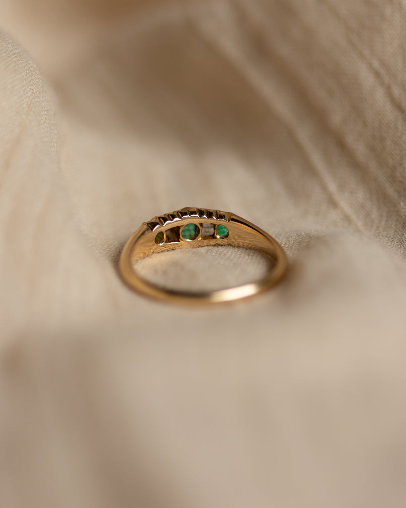Anais 1904 Antique 18ct Gold Emerald & Diamond Five Stone Ring