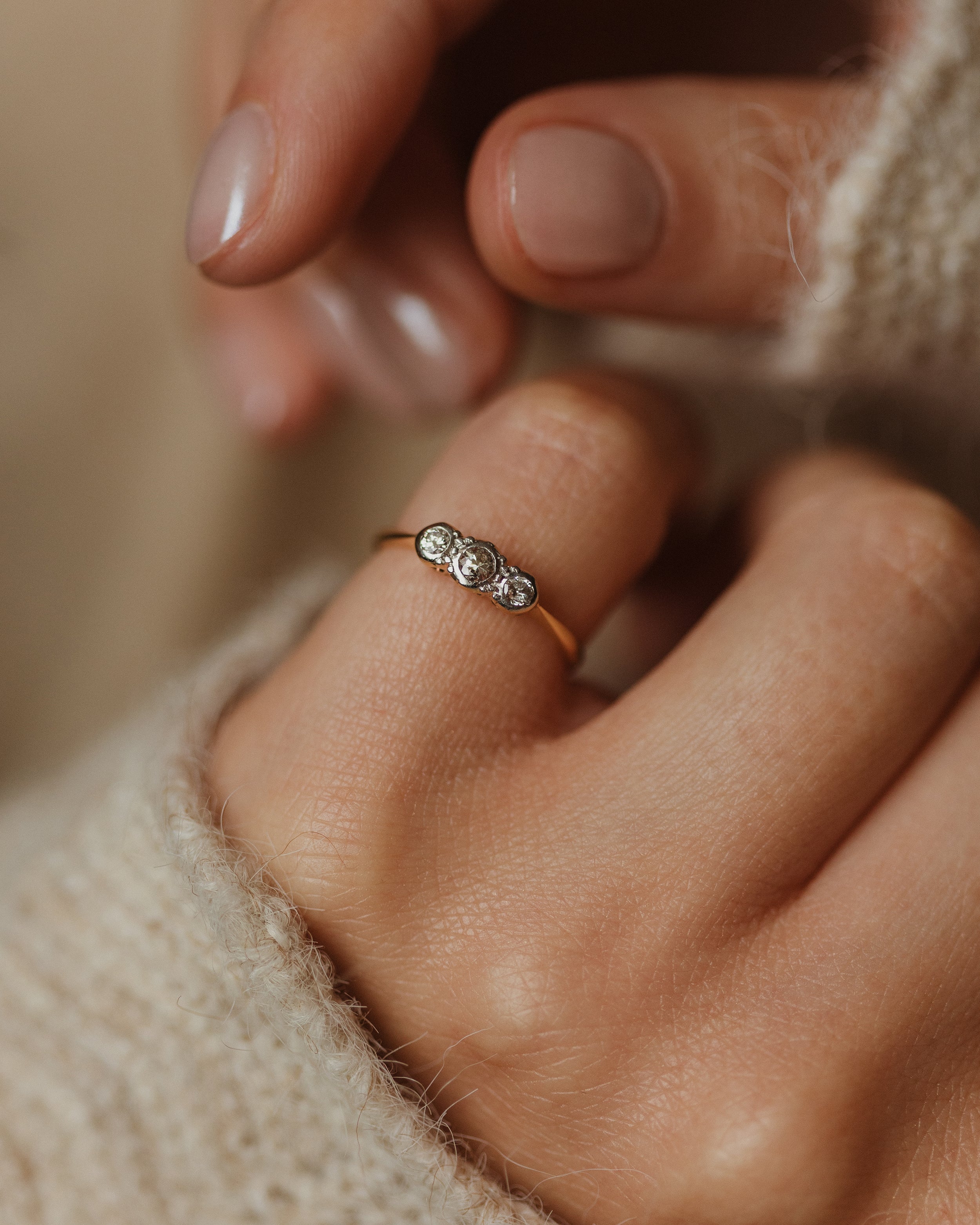 Image of Emeline Vintage 18ct Gold Diamond Trilogy Ring