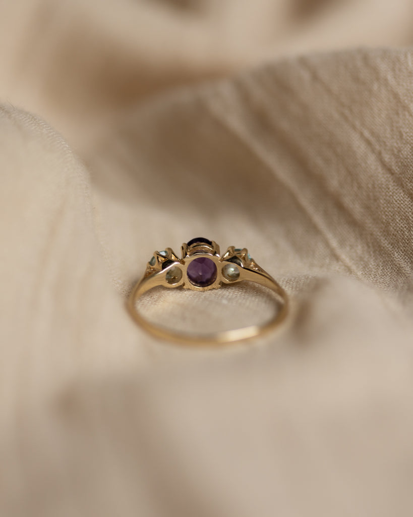Erna Vintage 9ct Gold Amethyst & Blue Topaz Trilogy Ring