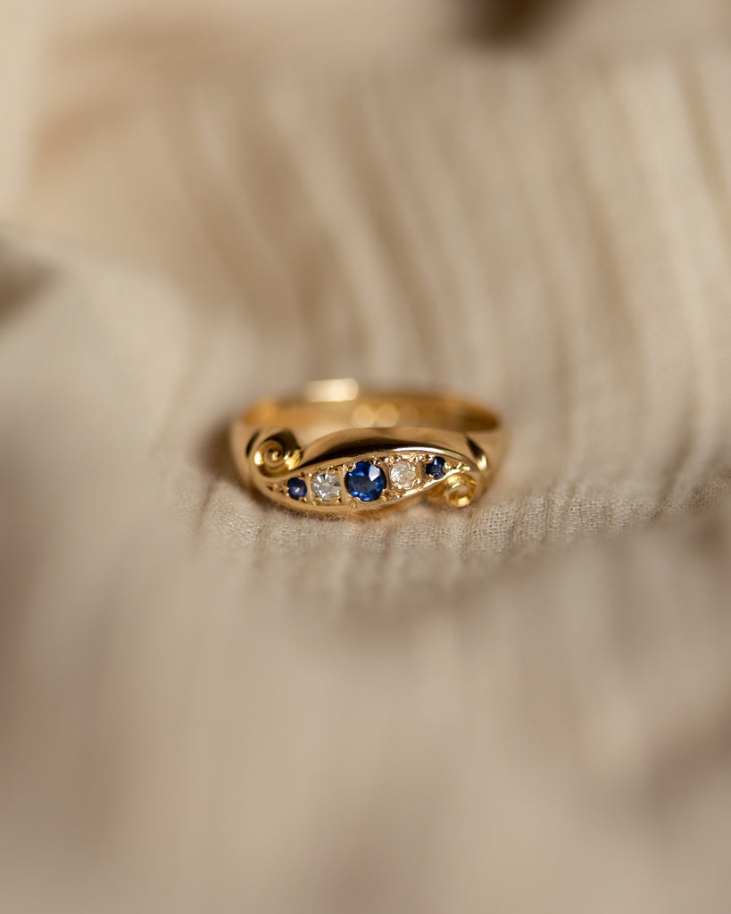 Hortense 1919 Antique 18ct Gold Sapphire & Diamond Five Stone Ring