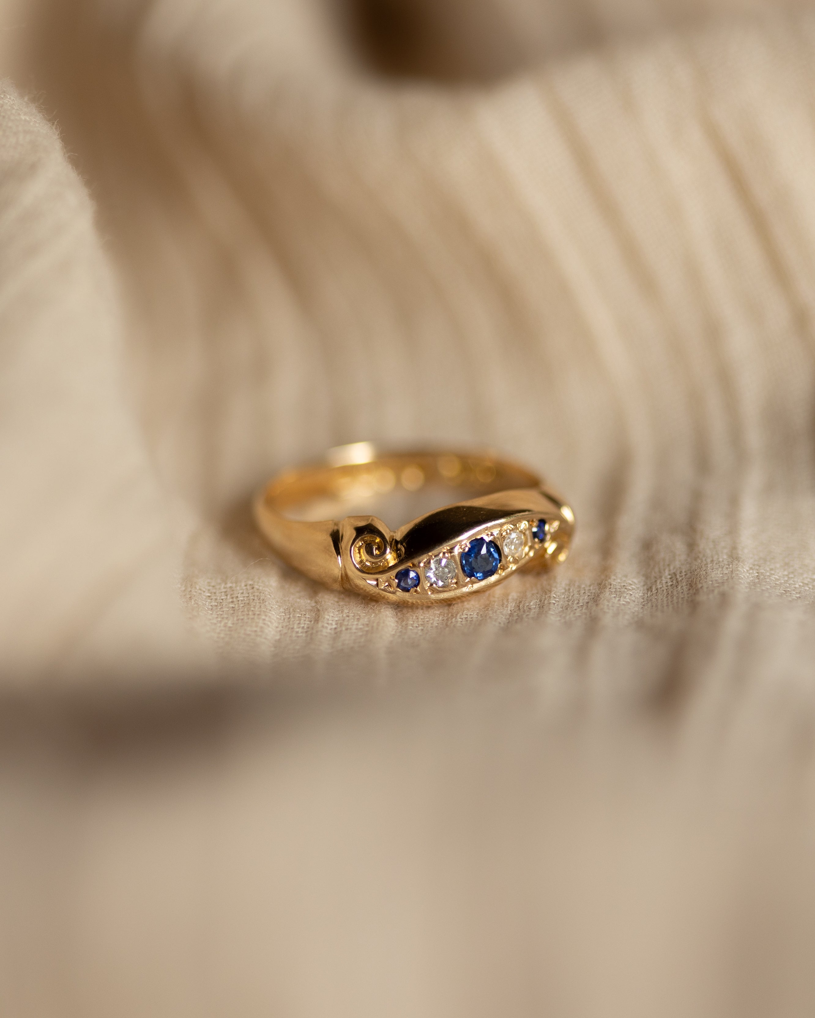 Hortense 1919 Antique 18ct Gold Sapphire & Diamond Five Stone Ring