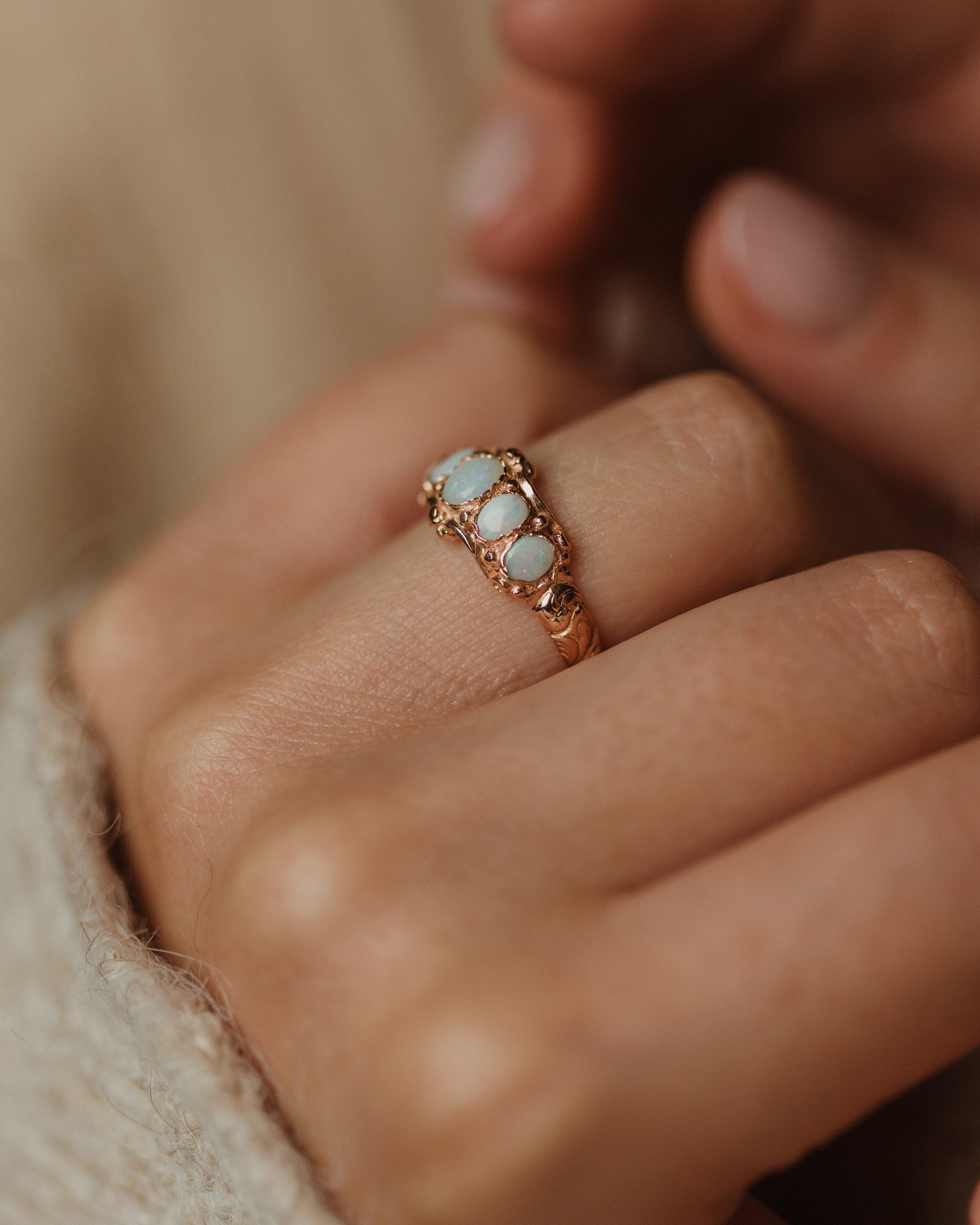 Reina 1990 Vintage 9ct Gold Opal Five Stone Ring