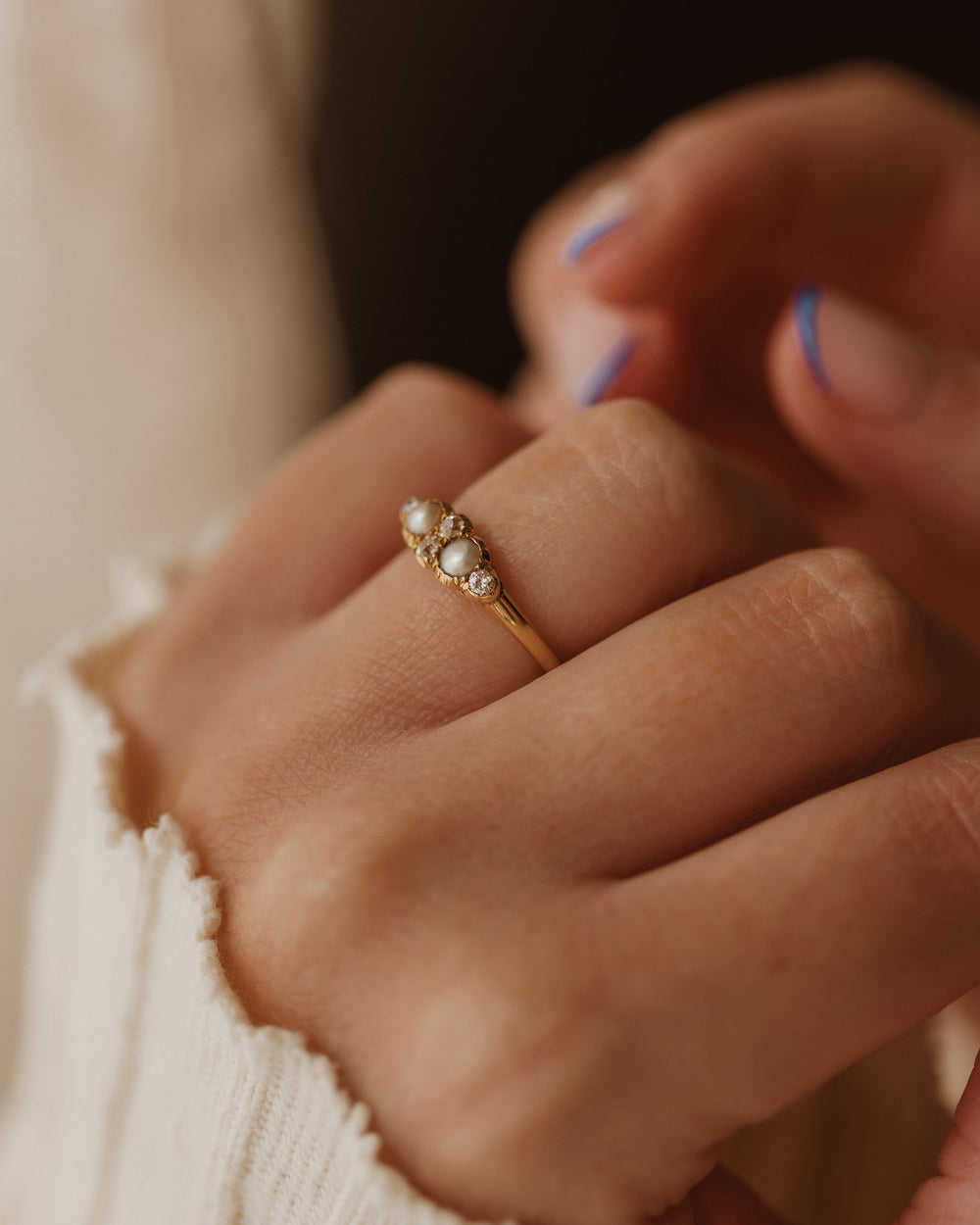 Nancy Antique 18ct Gold Pearl & Diamond Ring