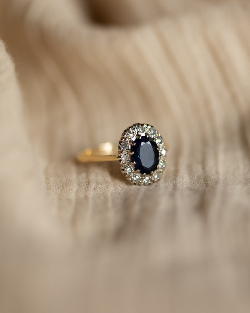 Lilian Vintage 18ct Gold Sapphire & Diamond Cluster Ring