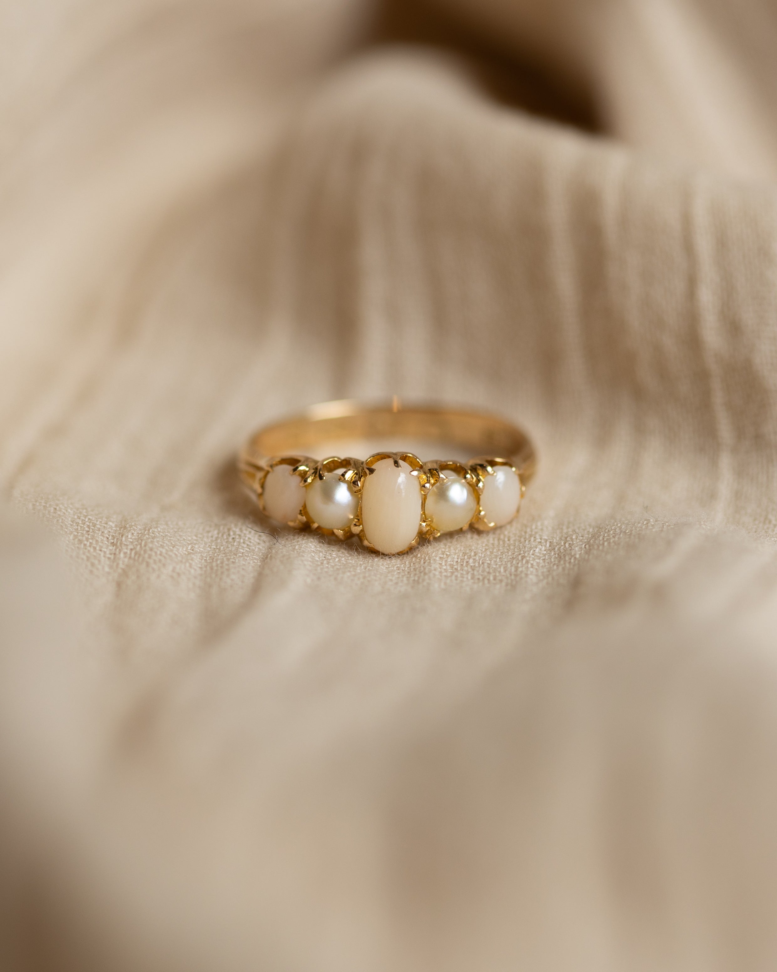 Céleste 1882 Antique 18ct Gold Five Stone Cabochon Ring