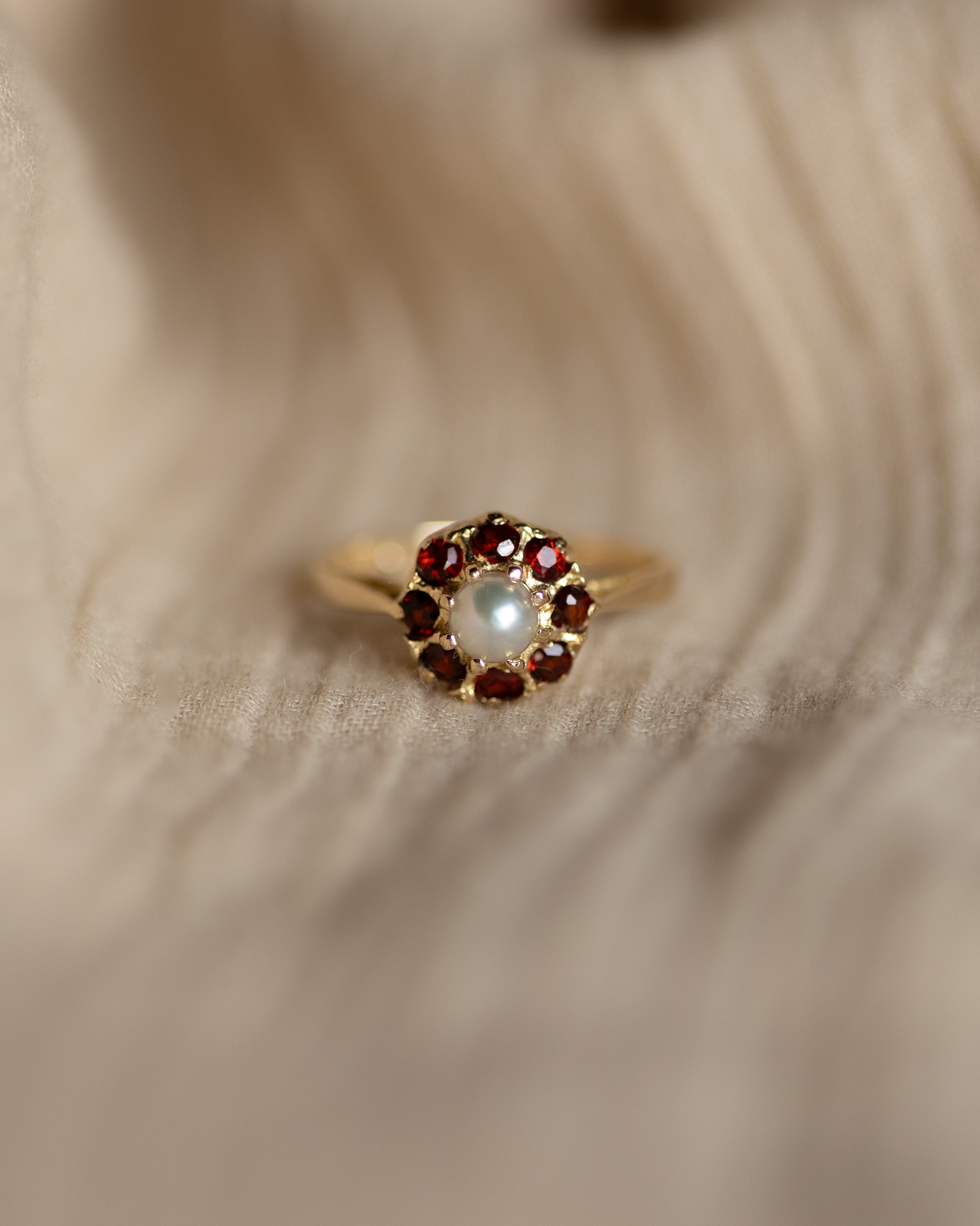 Image of Lauretta 1980 Vintage 9ct Gold Pearl & Garnet Cluster Ring