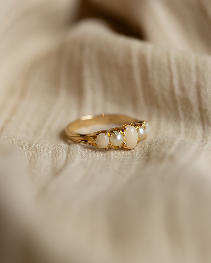 Céleste 1882 Antique 18ct Gold Five Stone Cabochon Ring