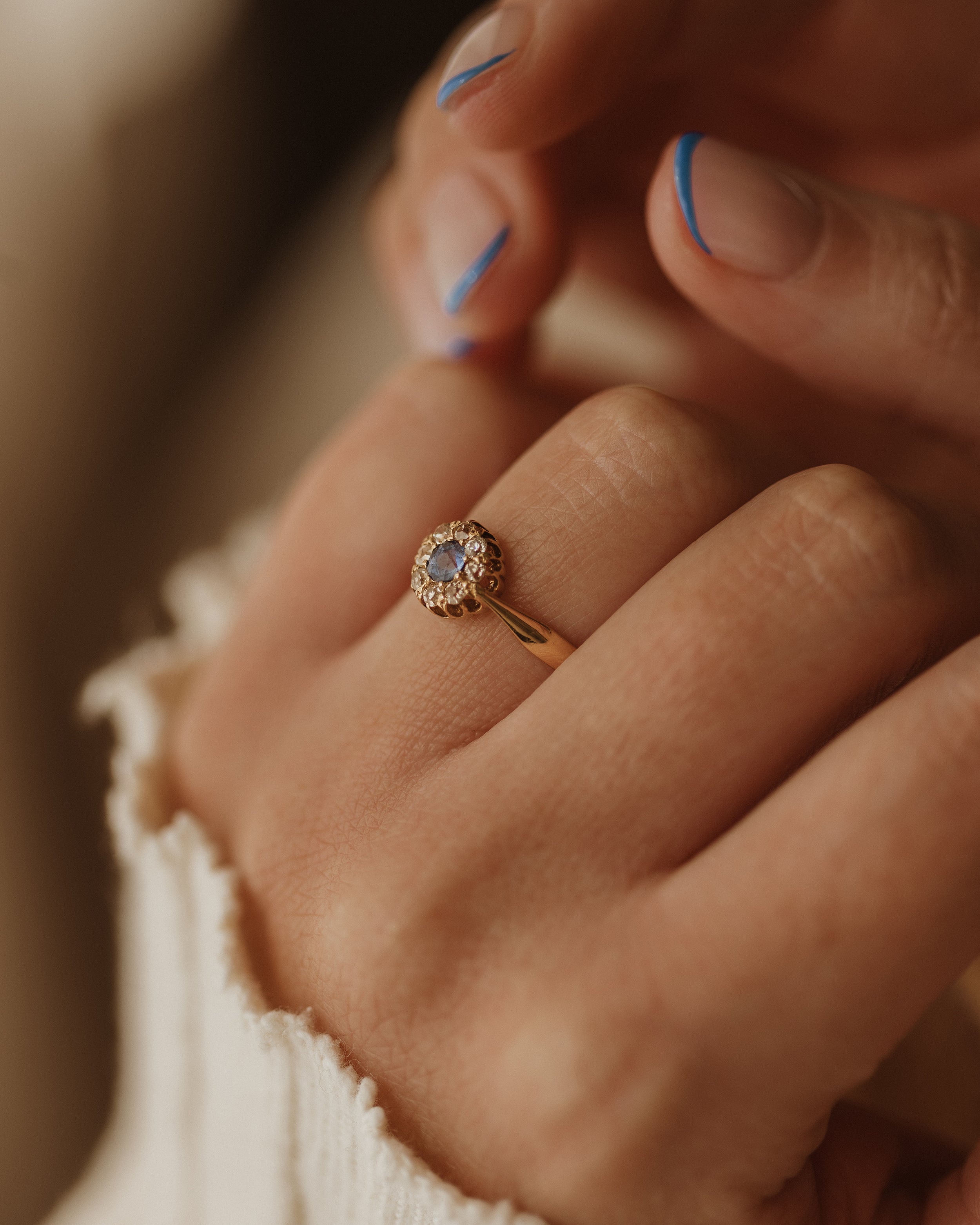 Hope 1911 Antique 18ct Gold Sapphire & Diamond Cluster Ring