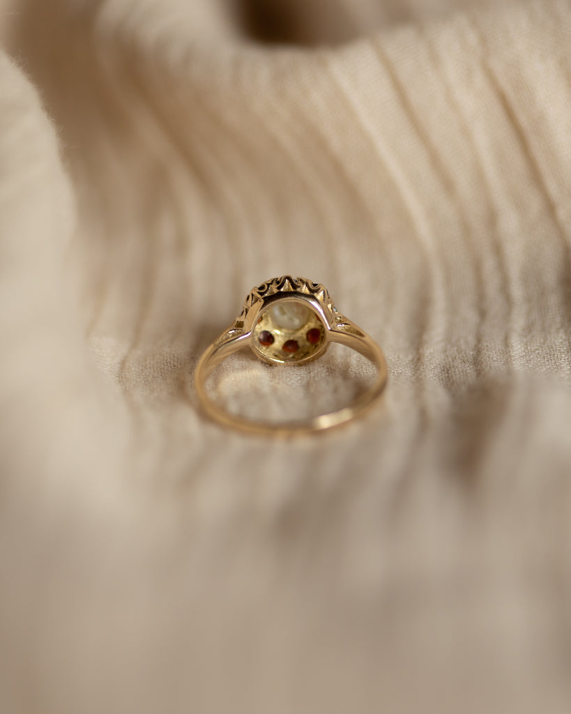Lauretta 1980 Vintage 9ct Gold Pearl & Garnet Cluster Ring