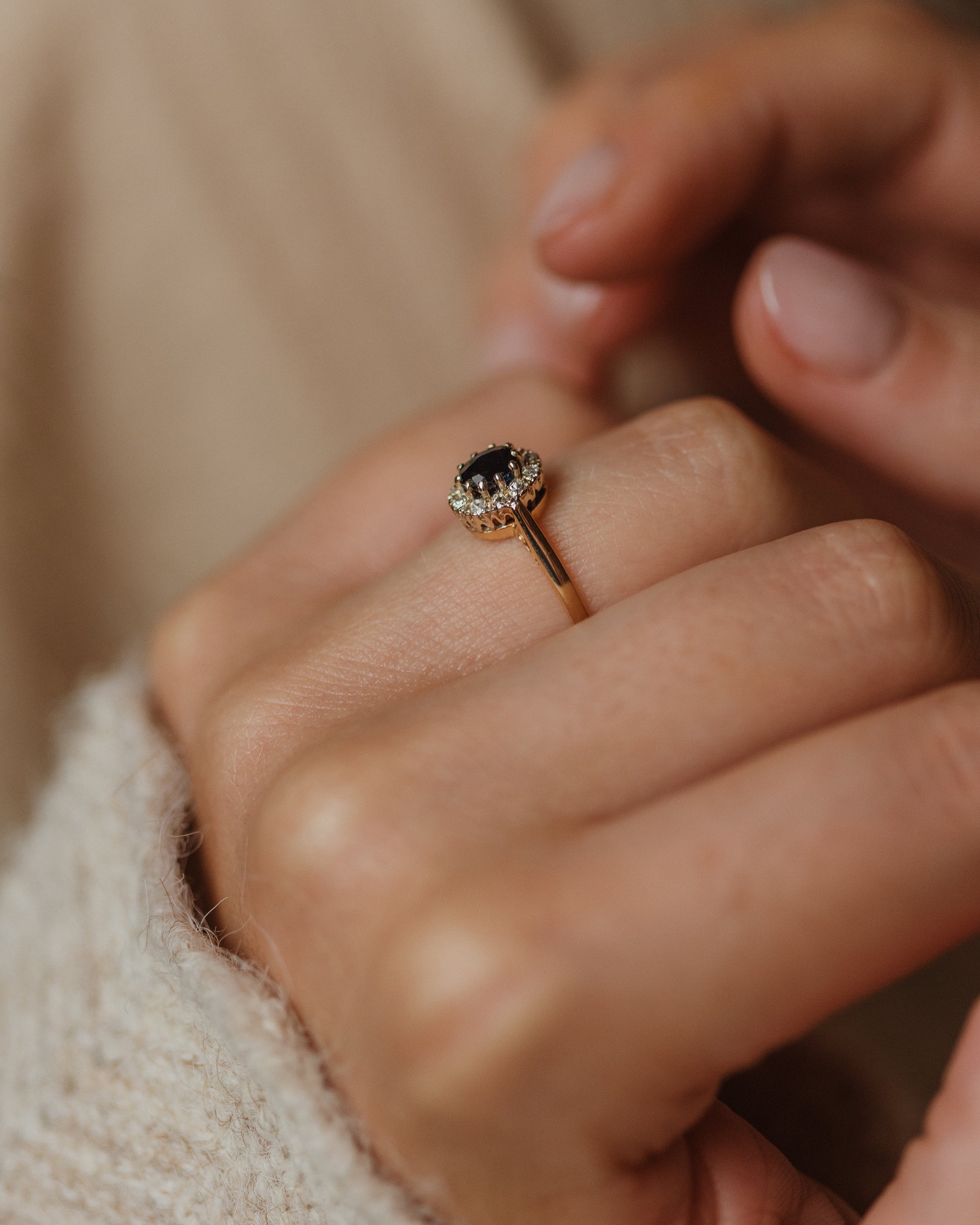 Charlotte 1982 Vintage 9ct Gold Sapphire & Diamond Cluster Ring