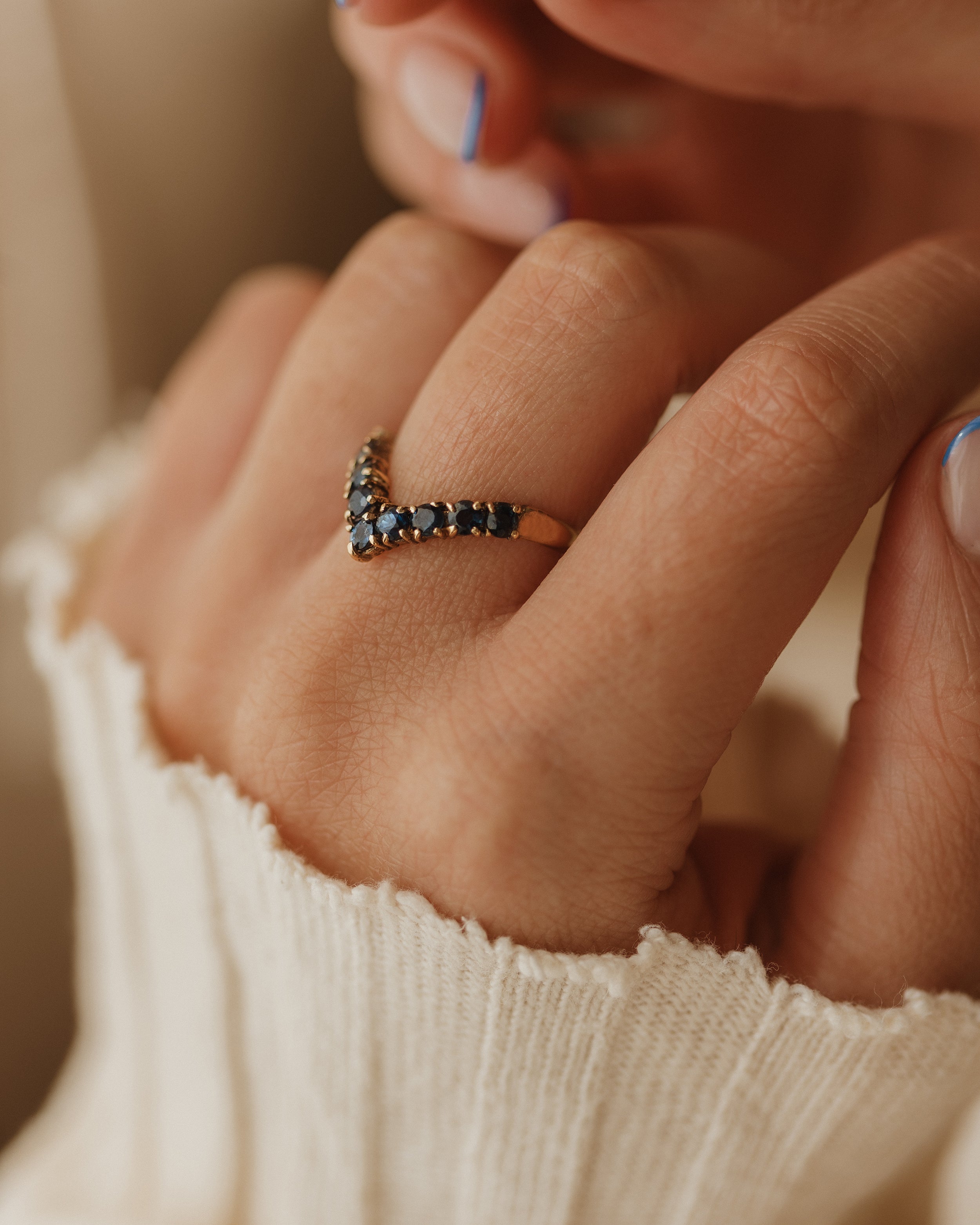 Rhoda 1975 Vintage 9ct Gold Sapphire Wishbone Ring