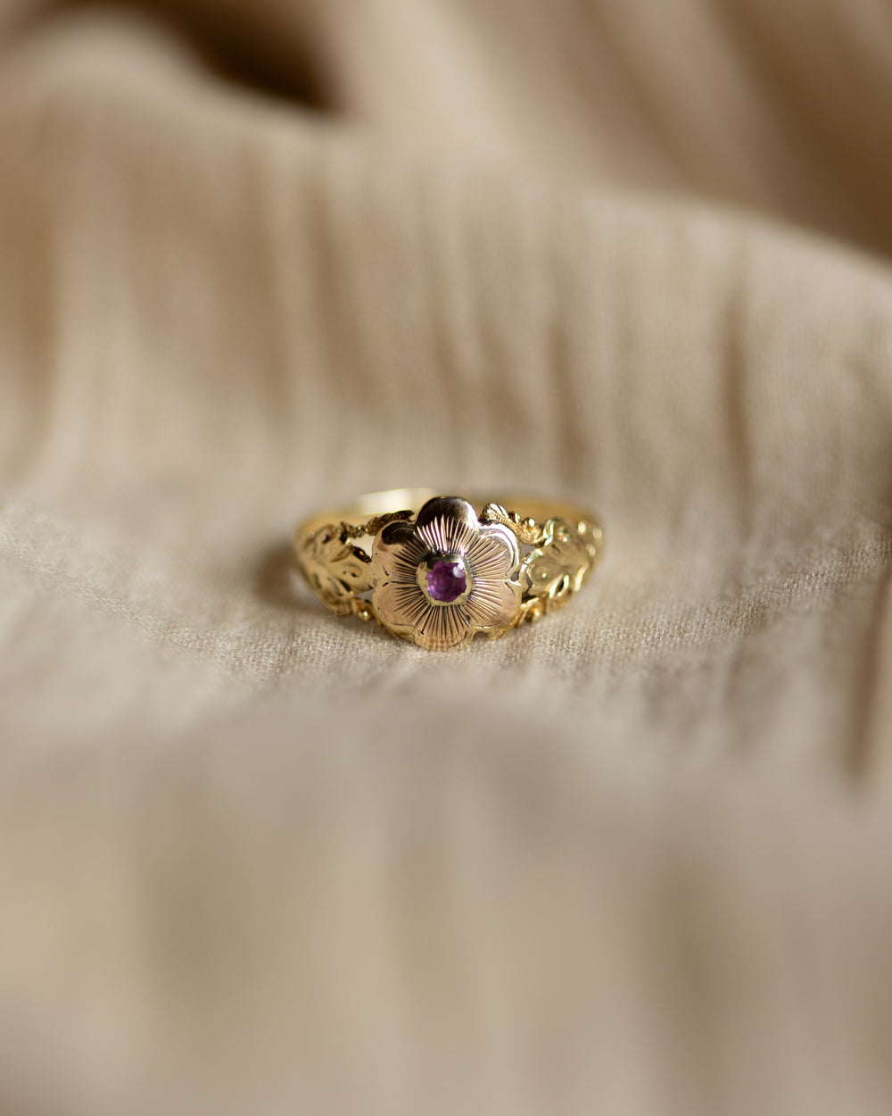 Jeanne Antique 14ct Gold Ruby Posy Flower Ring